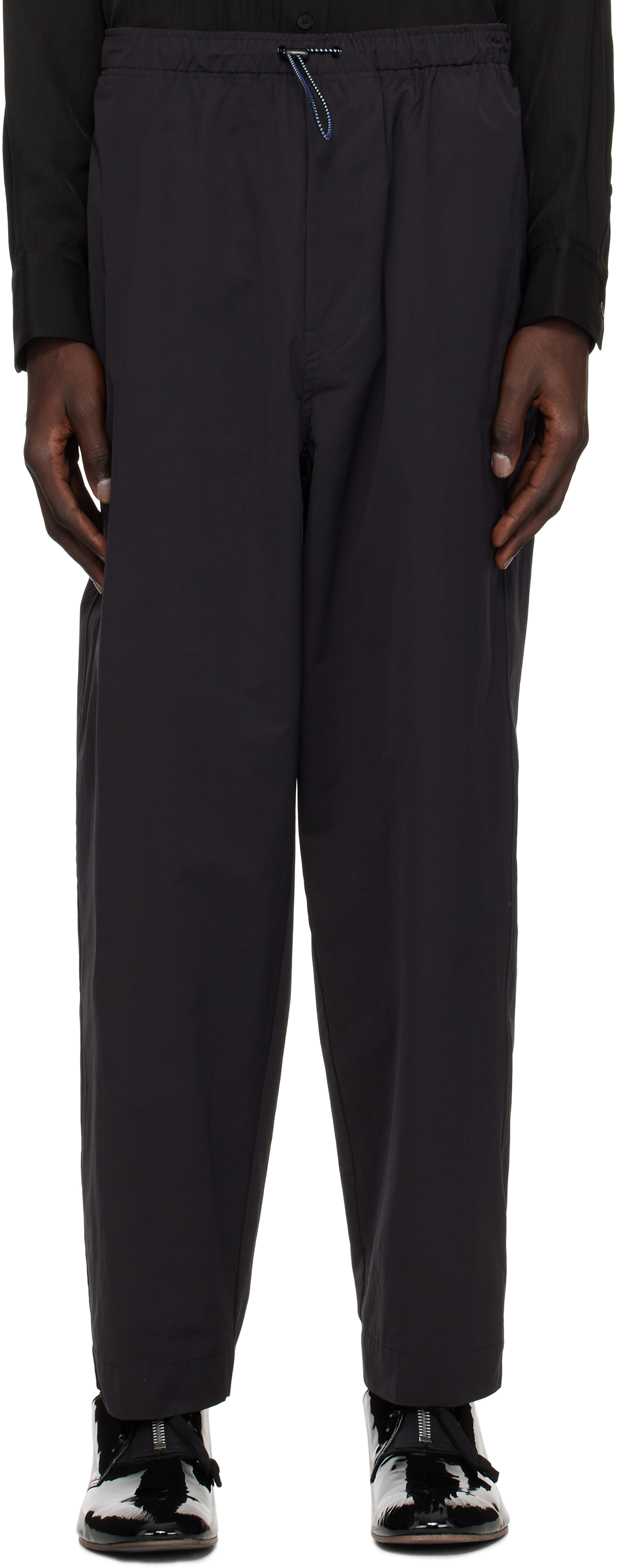 Black Cotton Polyester Twill Trousers by Toga Virilis on Sale