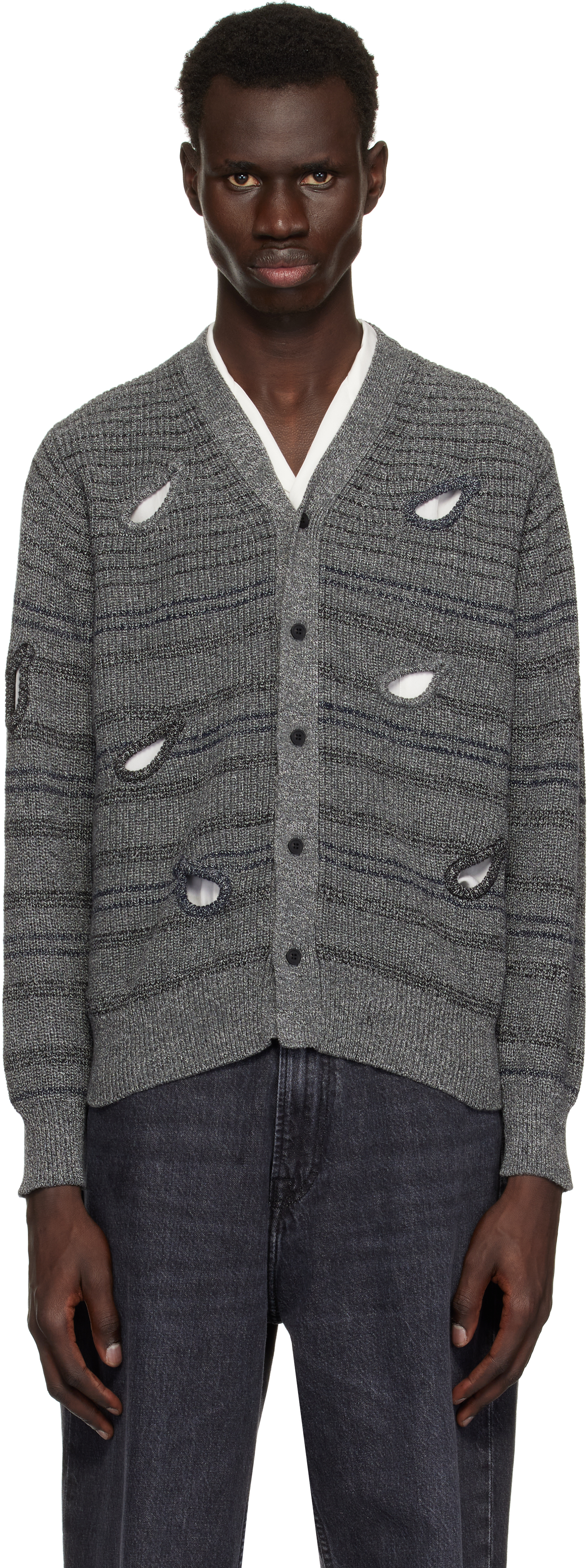 Gray Hole Knit Cardigan