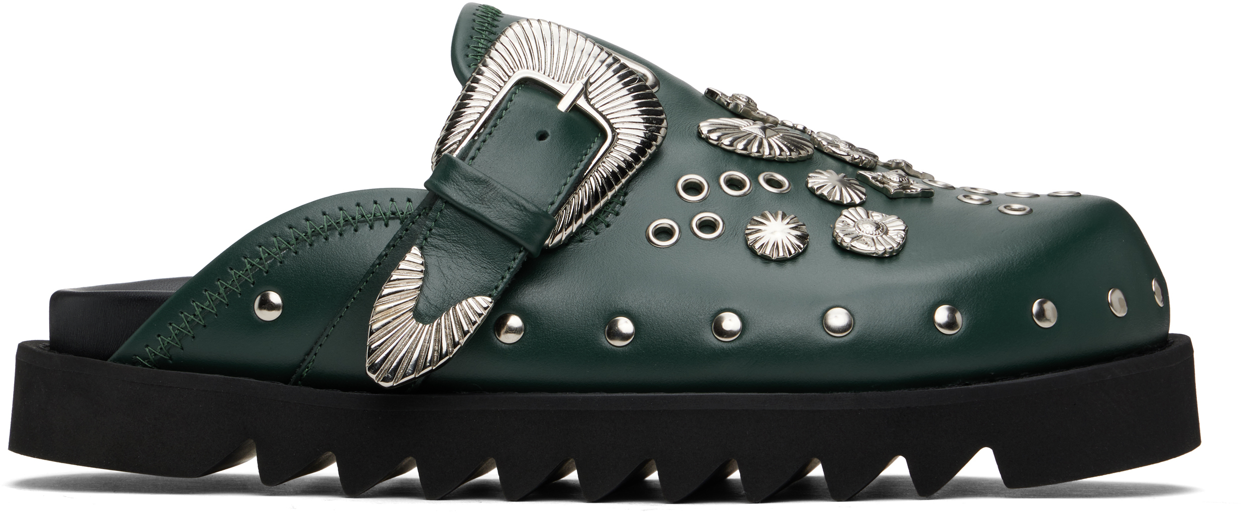 SSENSE Exclusive Green Eyelet Metal Sabot Slip-on Loafers