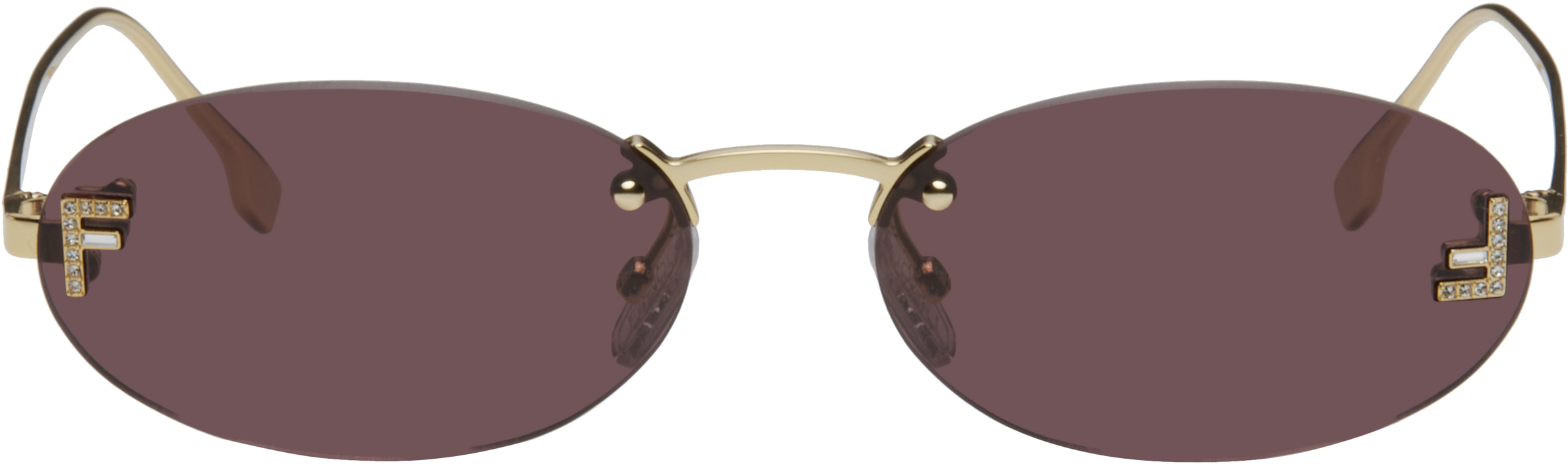 Fendi: Gold 'Fendi' First Crystal Sunglasses | SSENSE