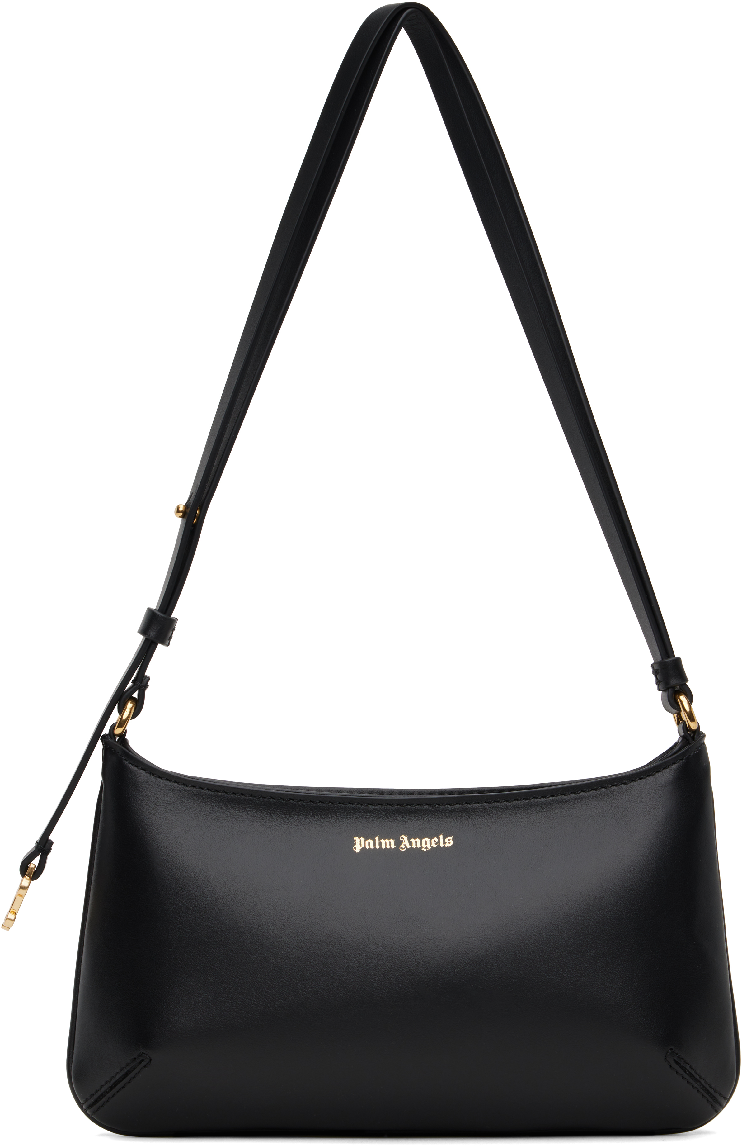 Palm Angels Georgina Shoulder Bag In Black Leather In Black/ Gold