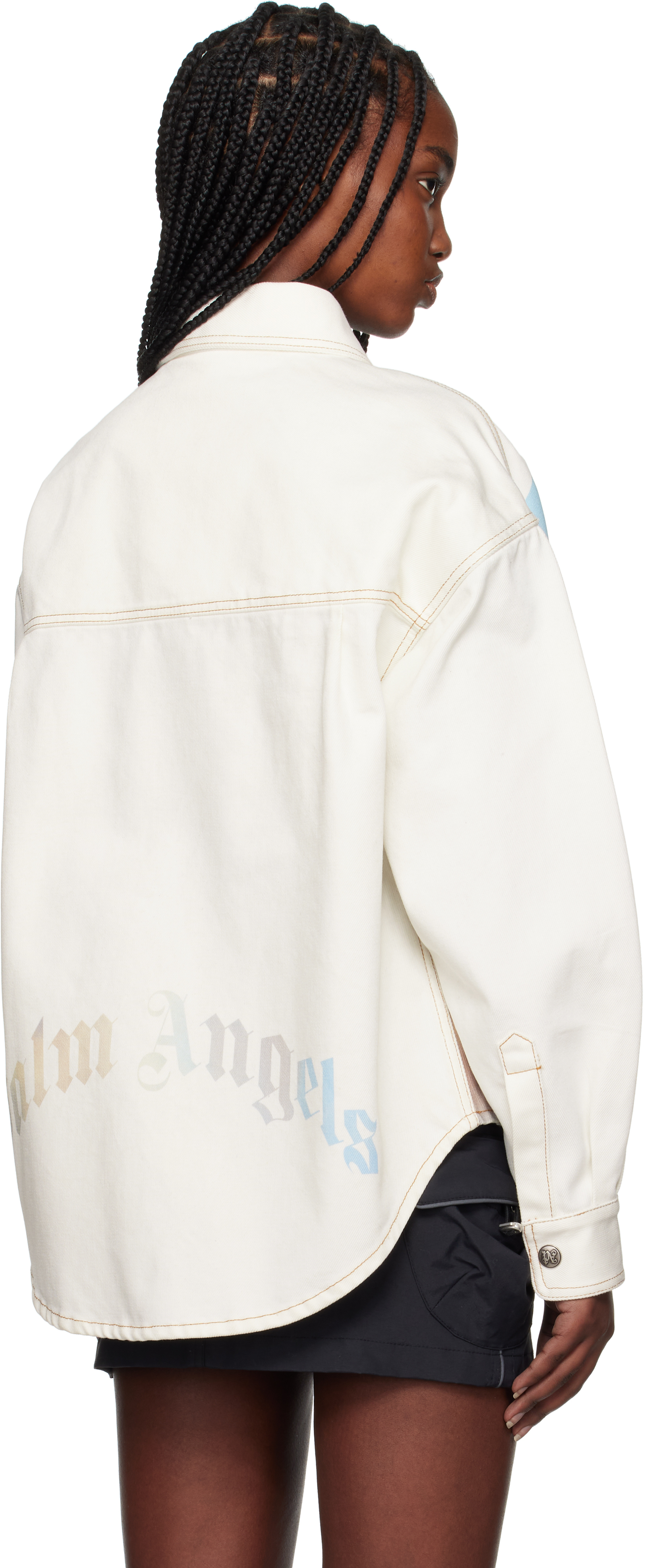 Palm Angels Sunrise Palm Denim Overshirt Off White - In Beige