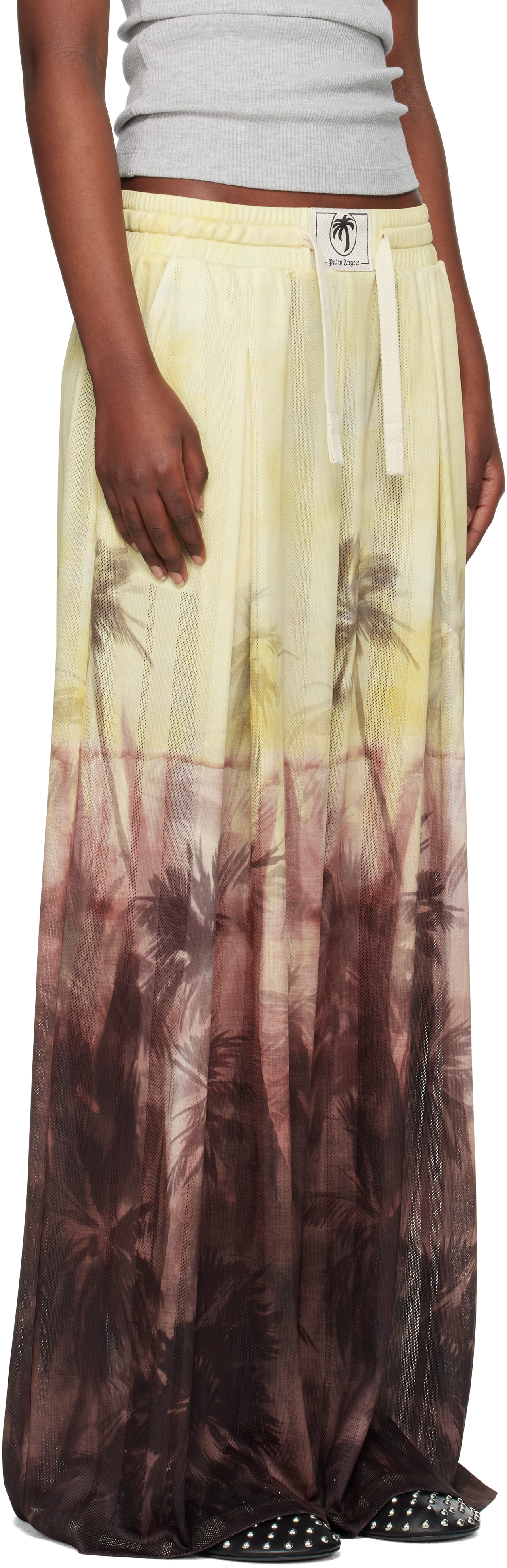 Shop Palm Angels Yellow & Brown Sunset Palms Mesh Trousers In Orange Black