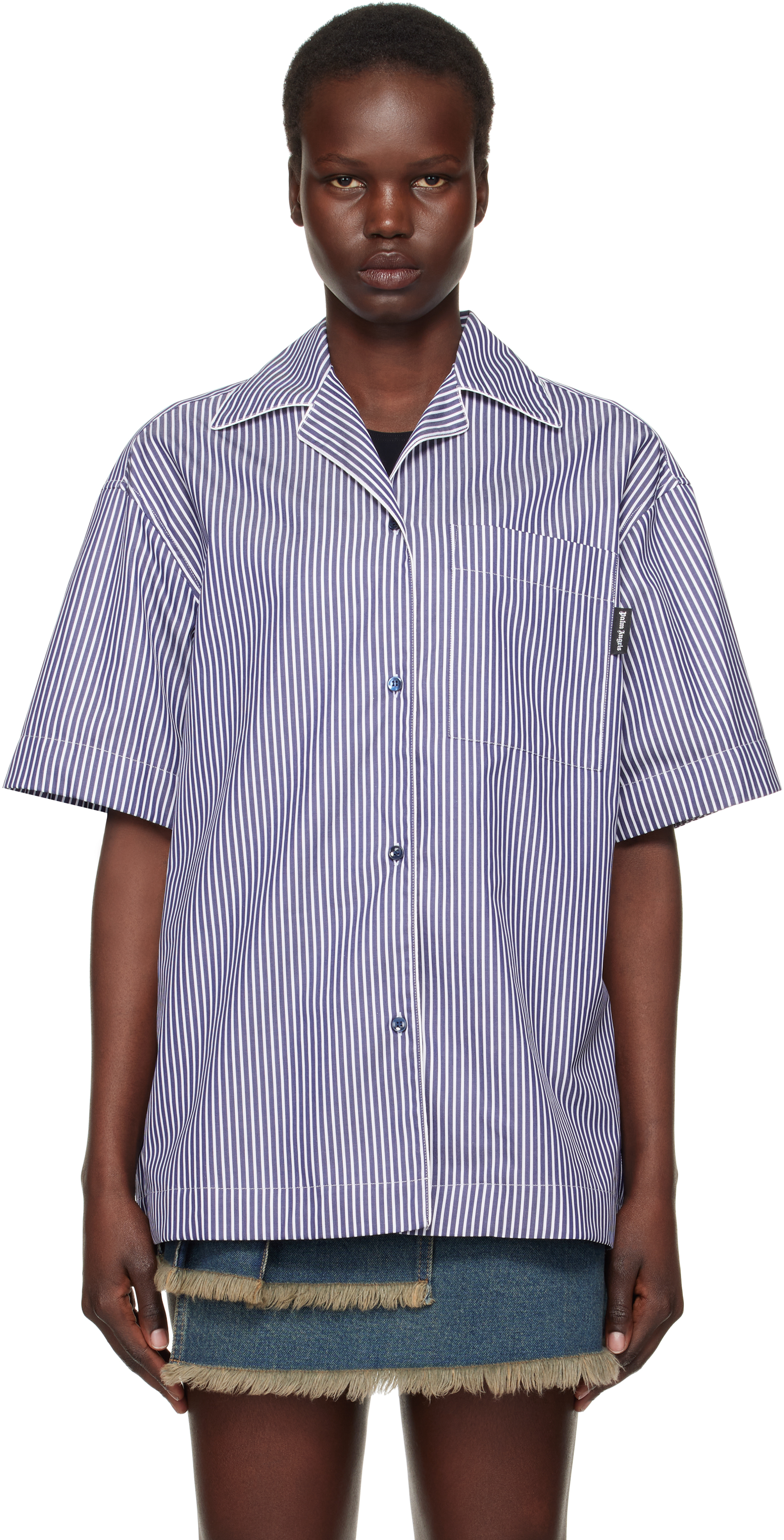 Navy Curved Logo Striped Shirt