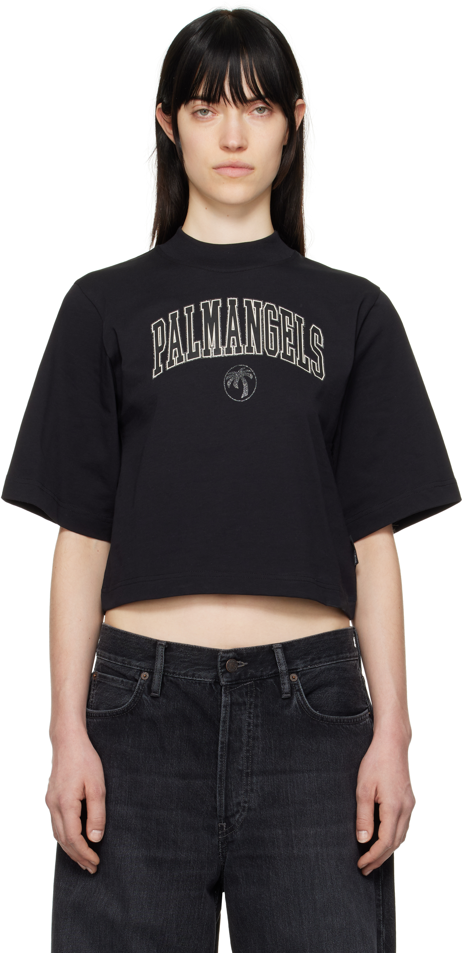 Black College Cropped T-shirt