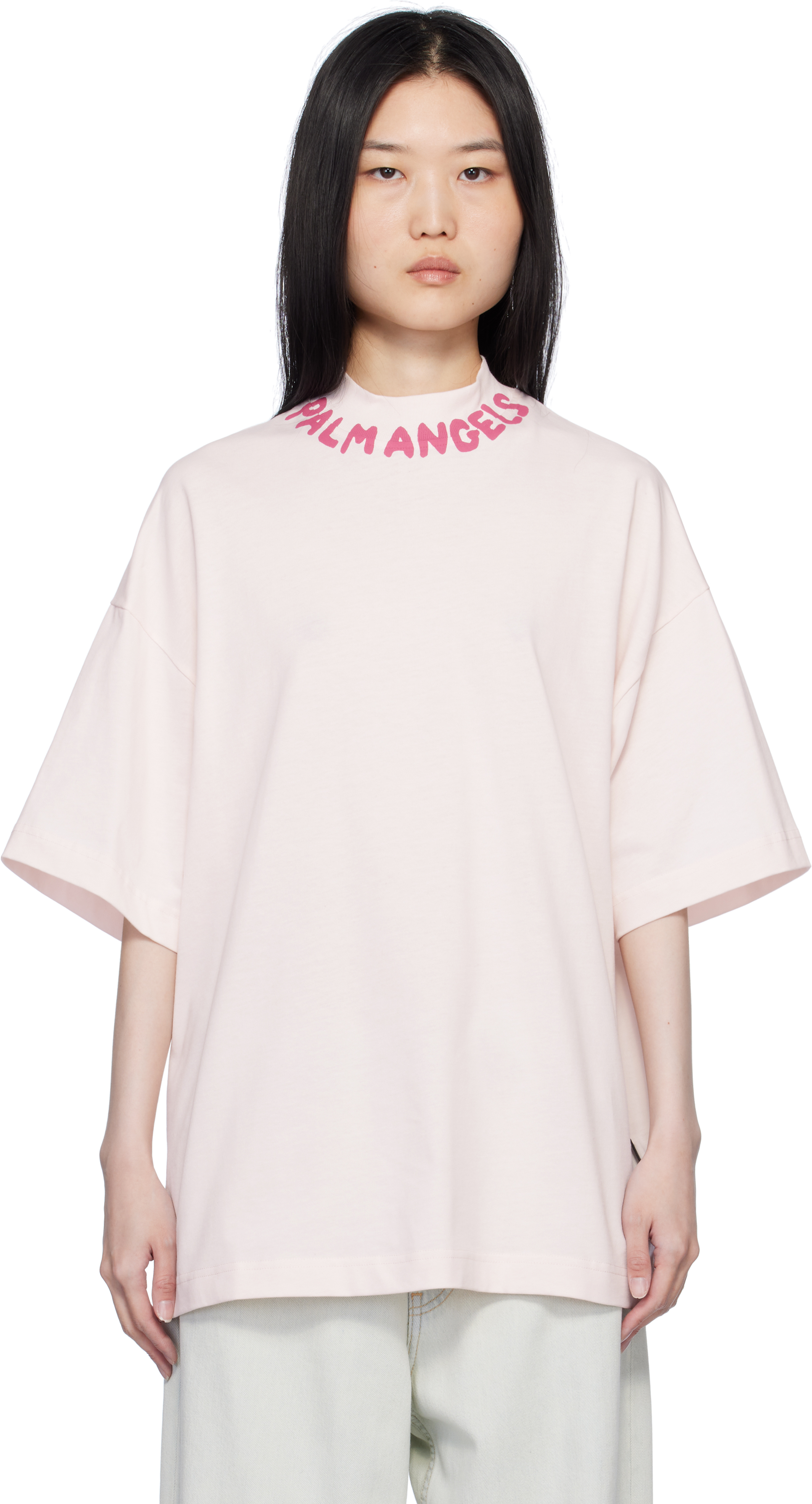 Palm Angels: ピンク ロゴ オーバーサイズ Tシャツ | SSENSE 日本