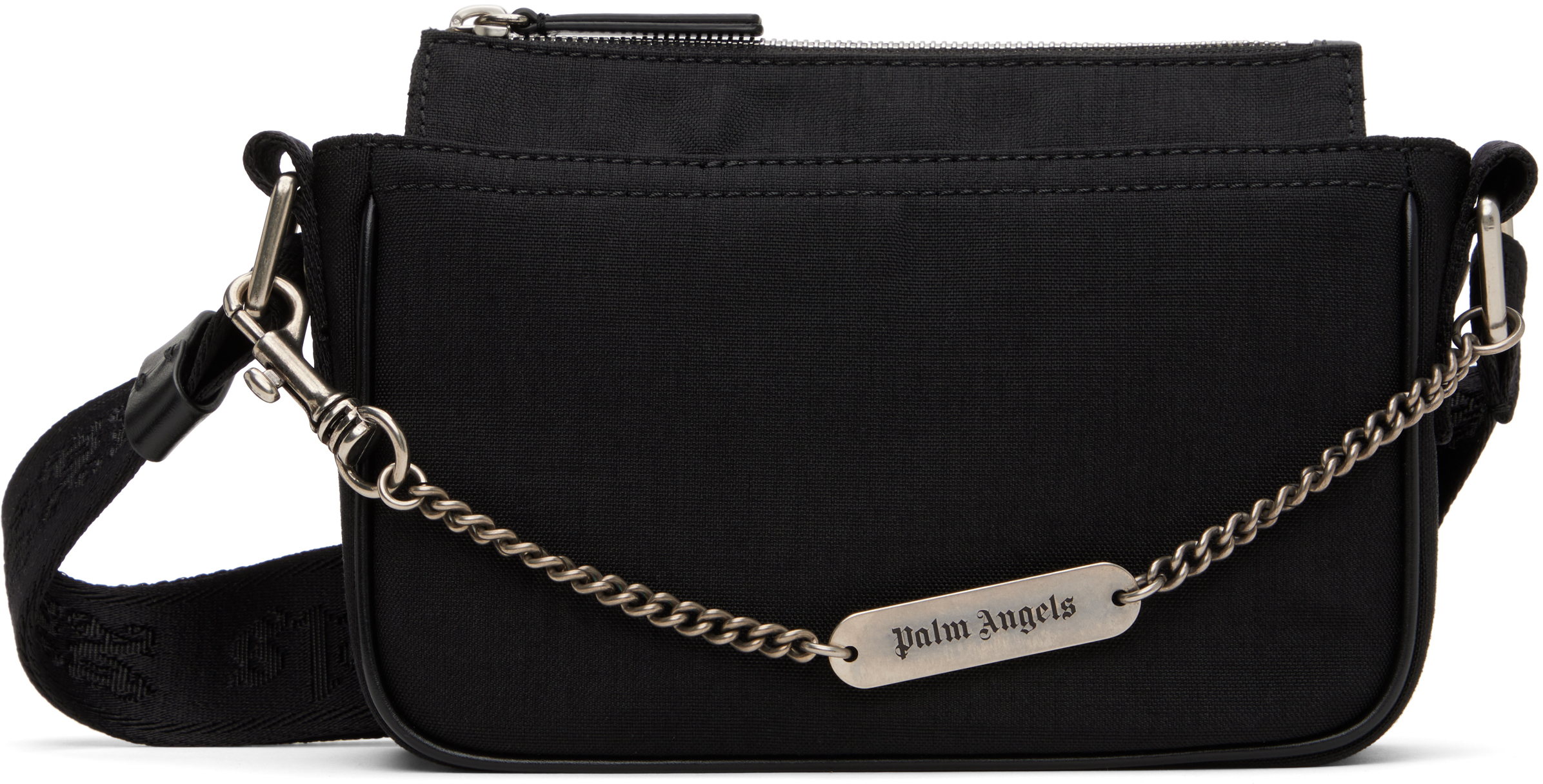 Black Metallic Logo Plate Crossbody Bag