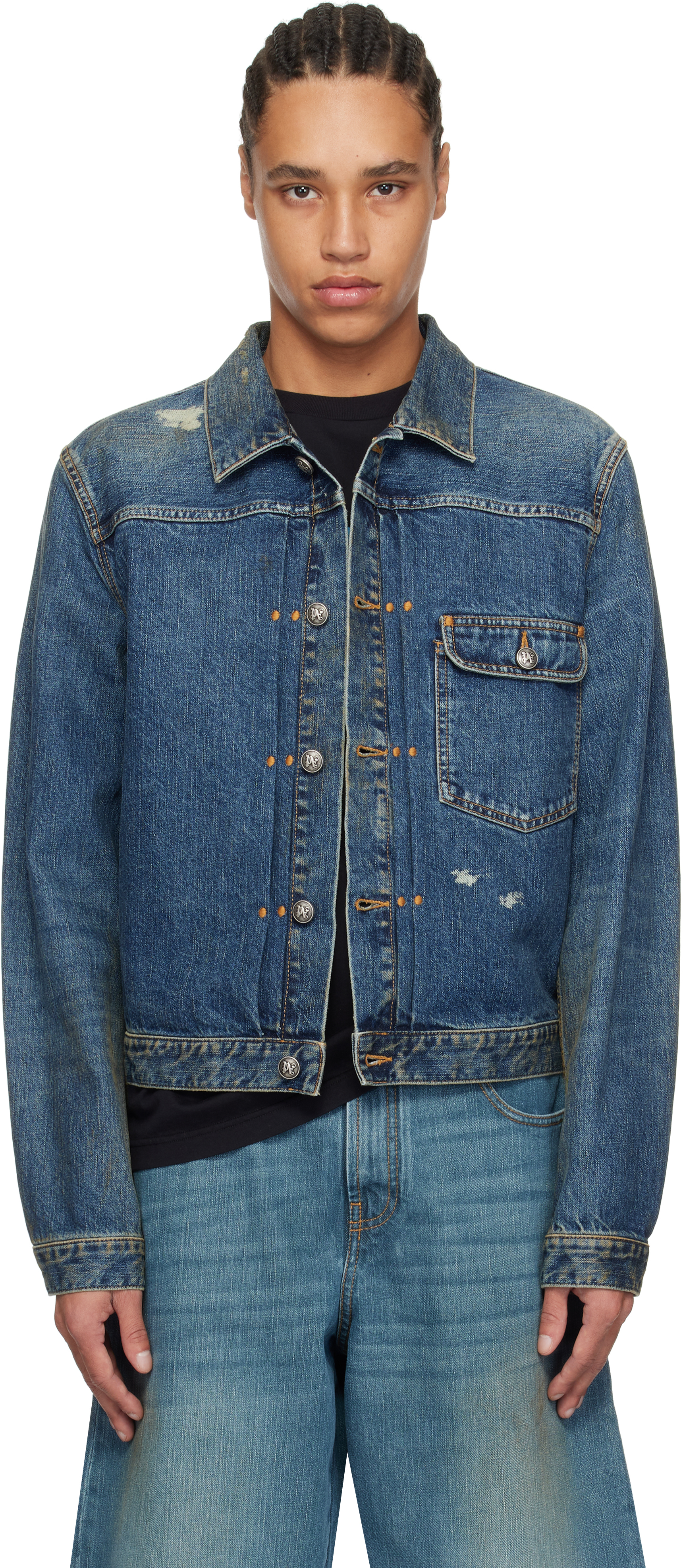 Blue Curved Logo Denim Jacket