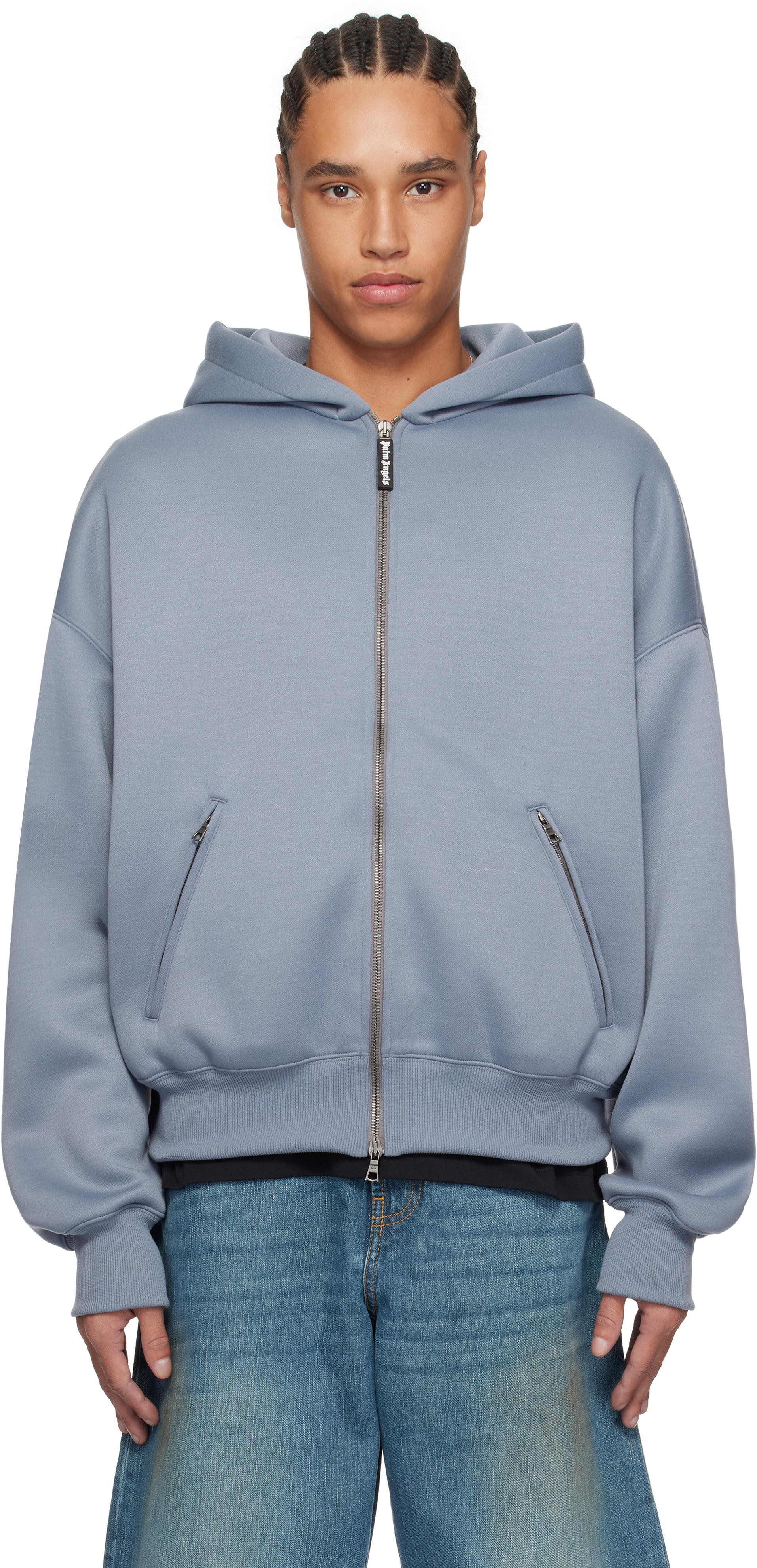Gray Curved Logo Neoprene Hoodie