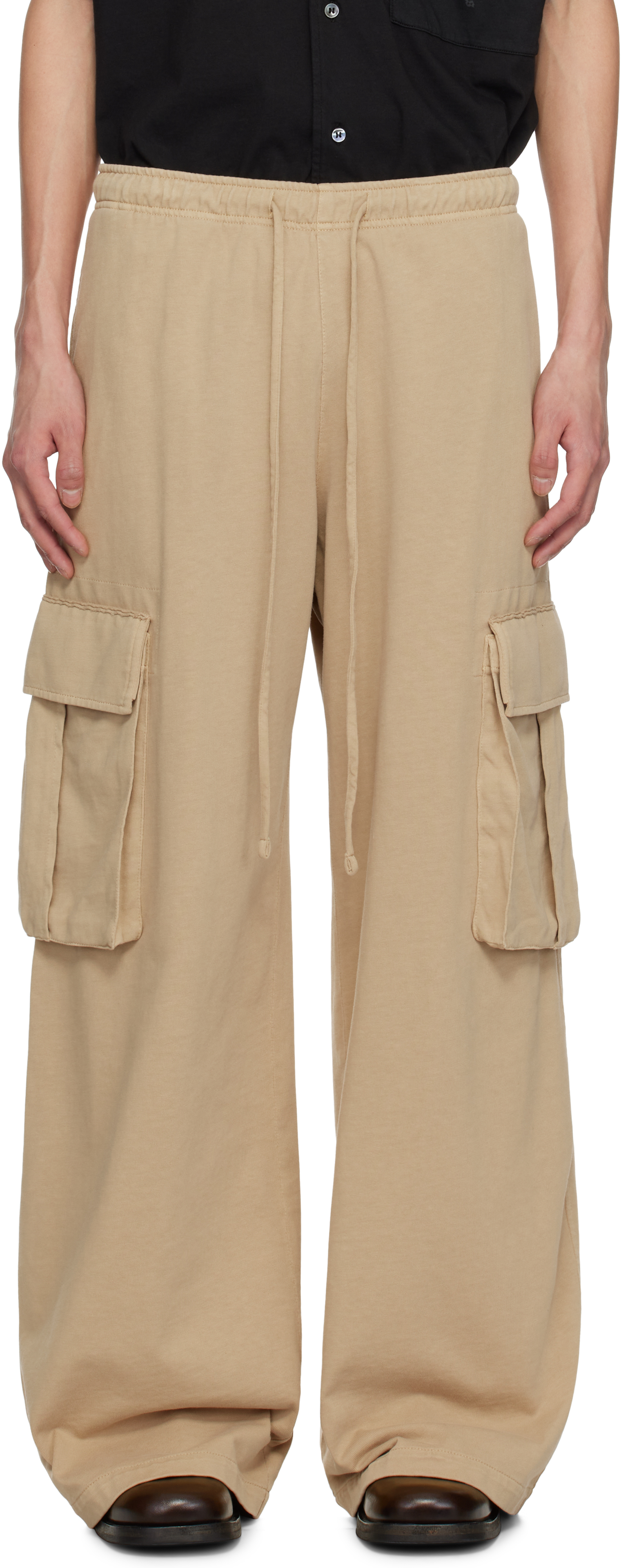 Tan French Terry Cargo Pants