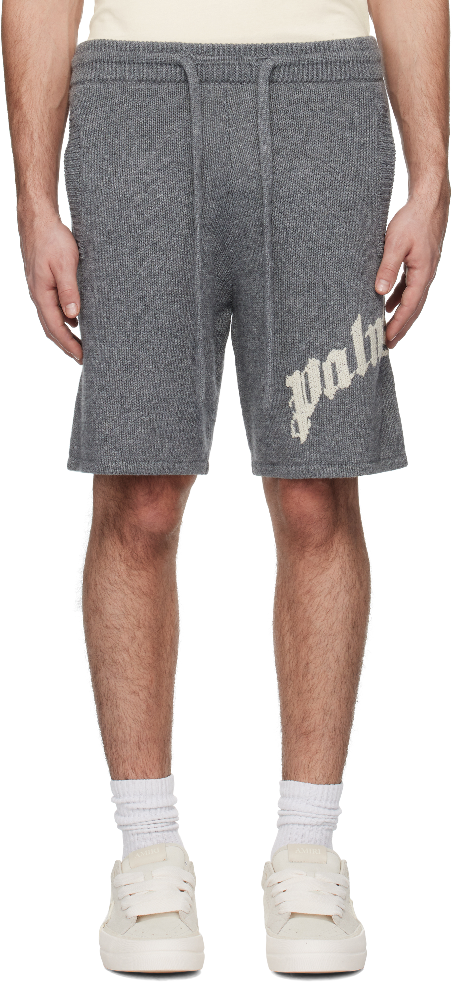 Gray Curved Logo Knit Shorts