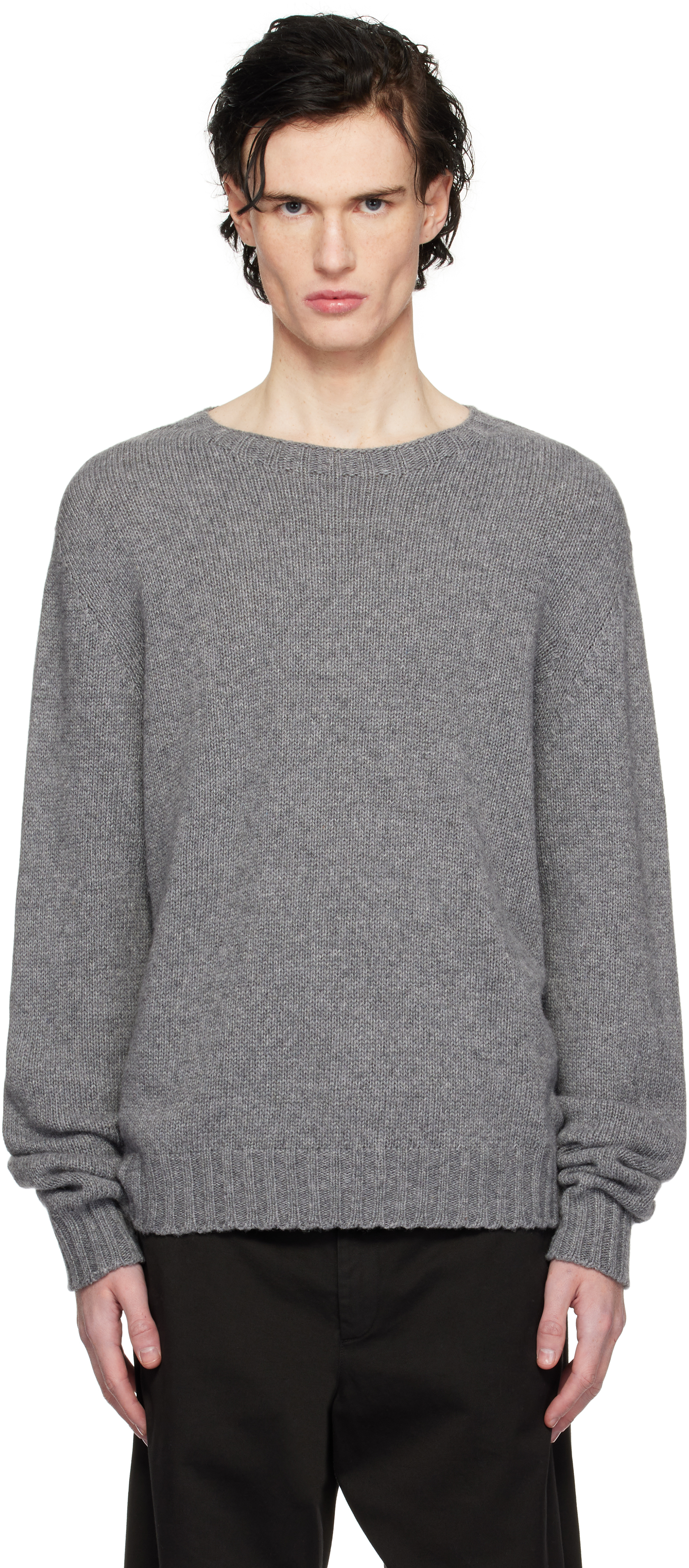 Gray Curved Logo Sweater