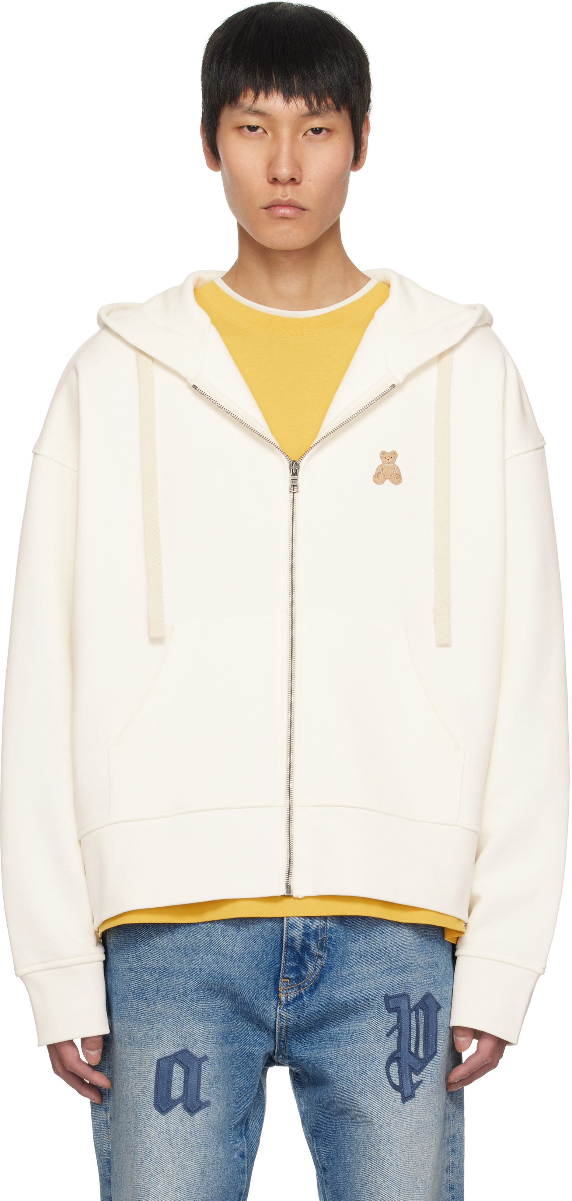 White 'Bear in Mind' Zipped Hoodie