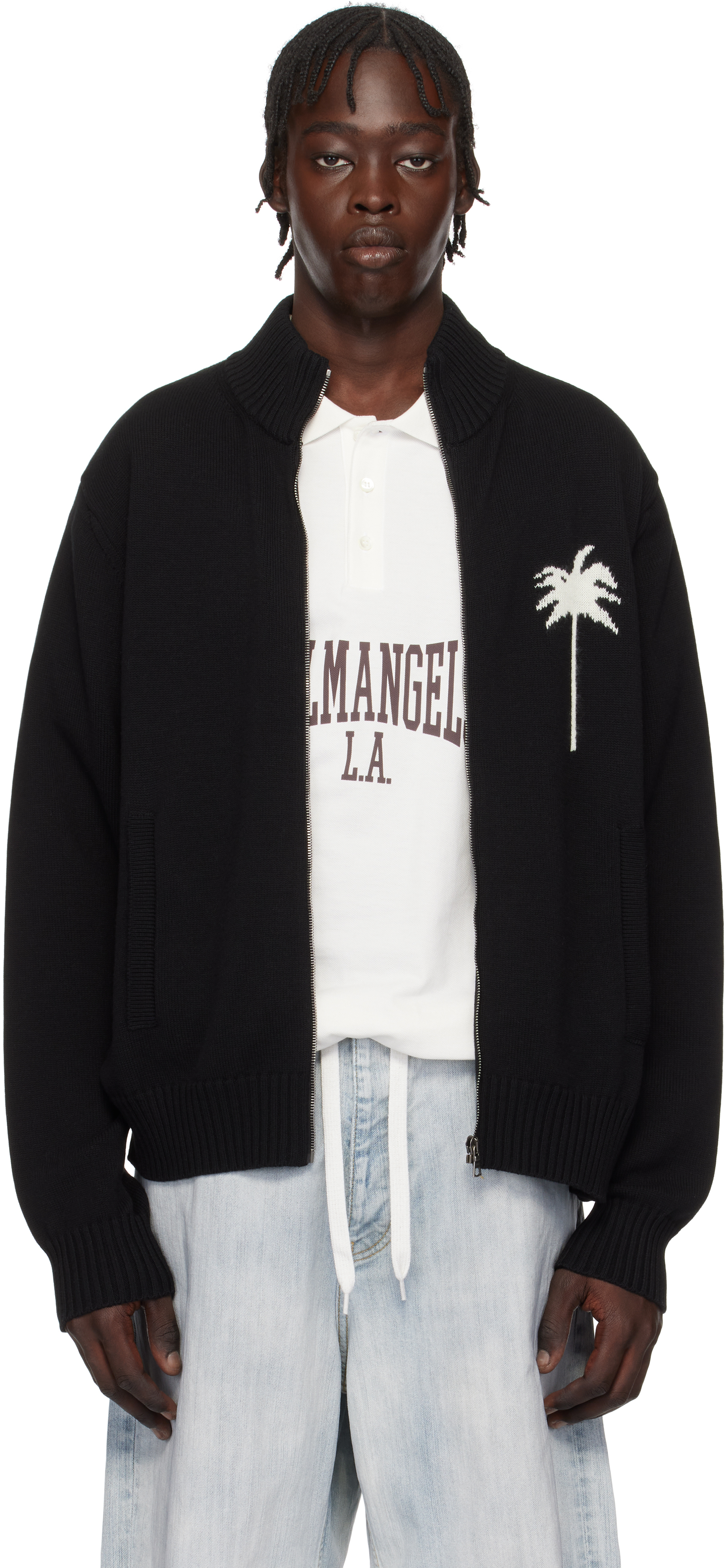 Black Palms Knit Track Jacket