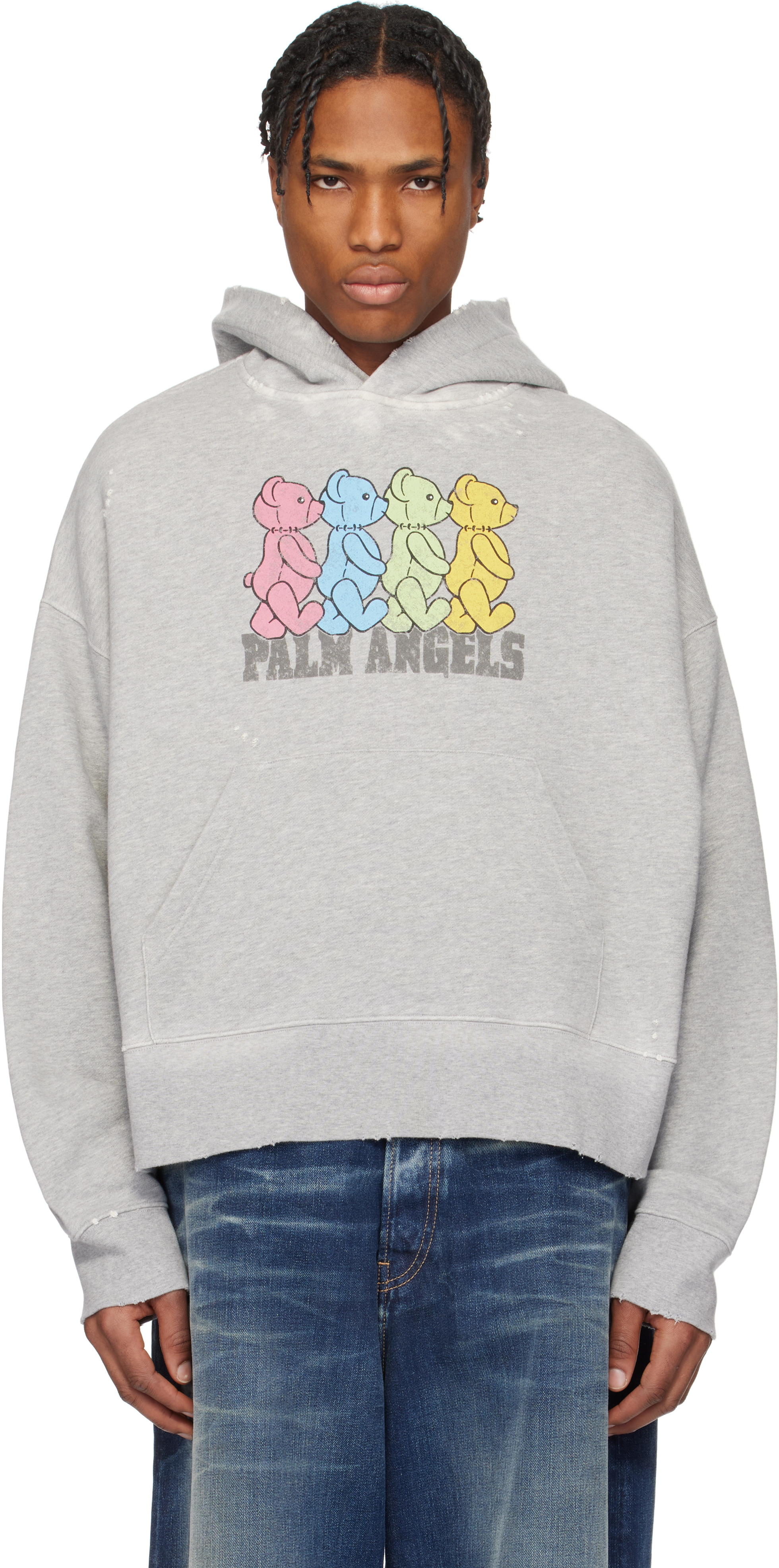 【人気商品！】Palm Angels グレー ロゴプリント フーディ Palm Angelsのグレー Multicolor Bears フーディがセール中