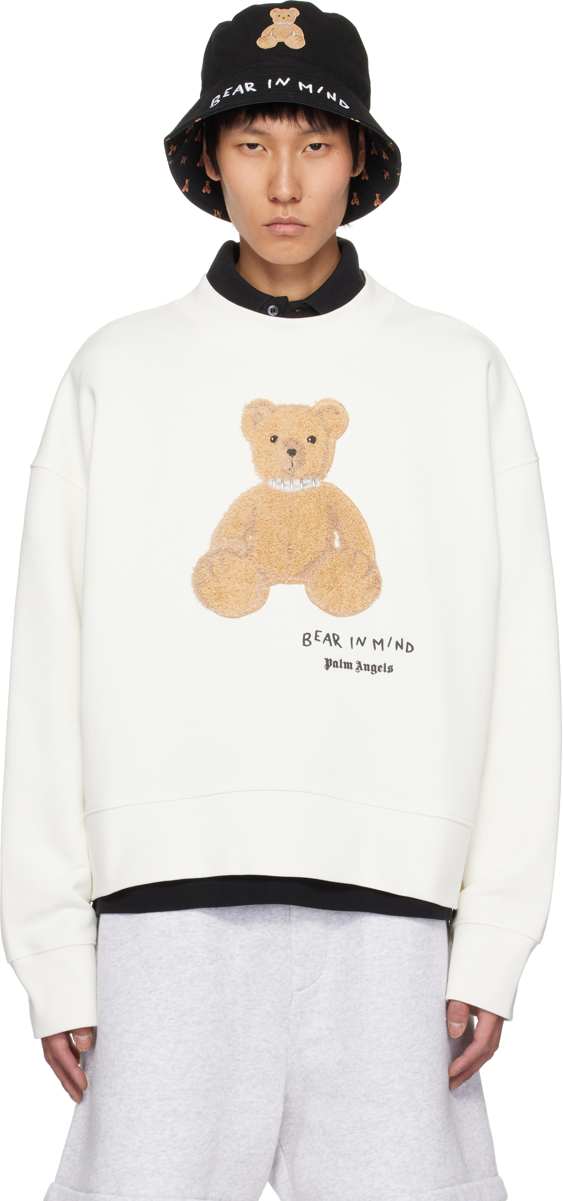 White 'Bear in Mind' Sweatshirt by Palm Angels on Sale