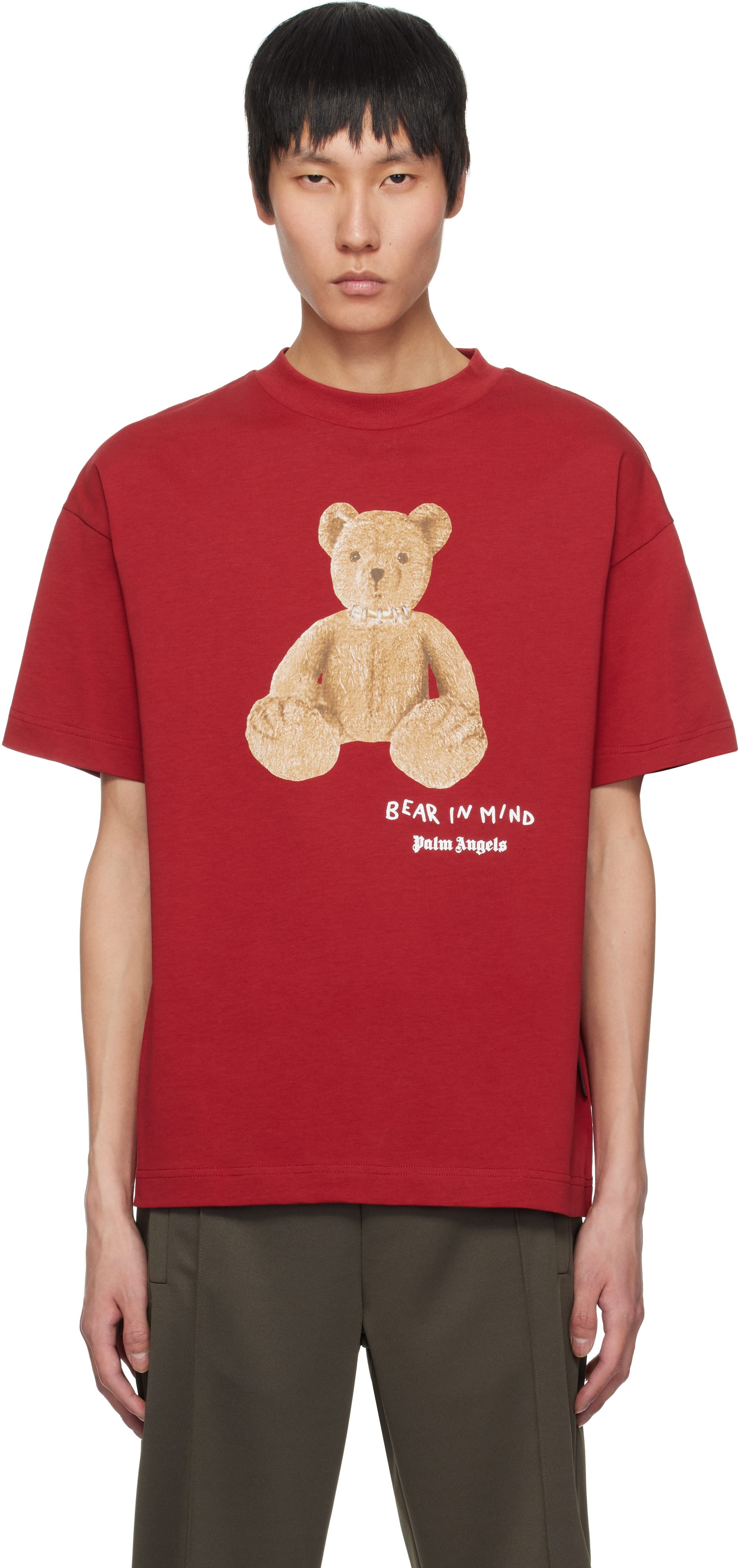 Red 'Bear in Mind' T-shirt by Palm Angels on Sale