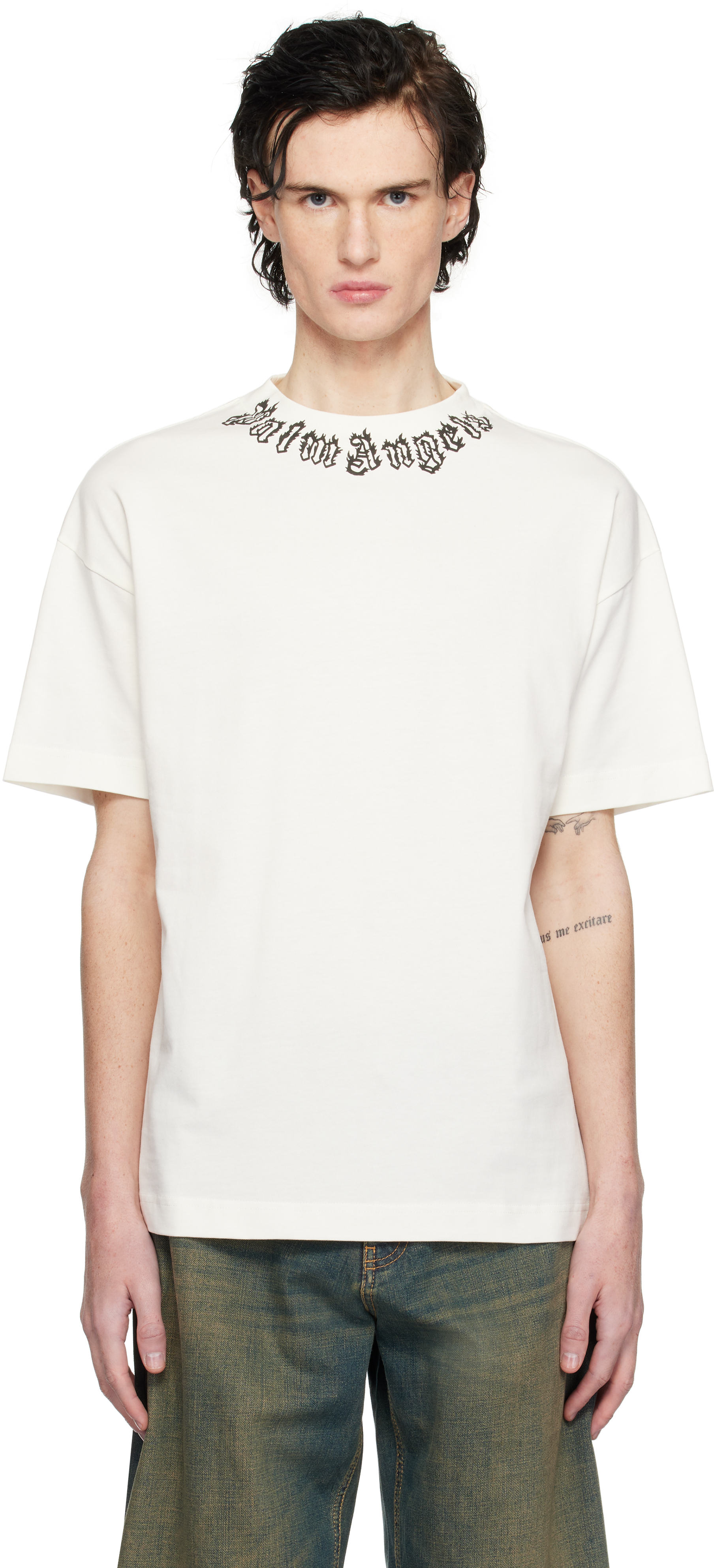 【関税込み】Palm Angels ホワイト Flame ロゴ Tシャツ White Flame Logo T-Shirt by Palm Angels on Sale