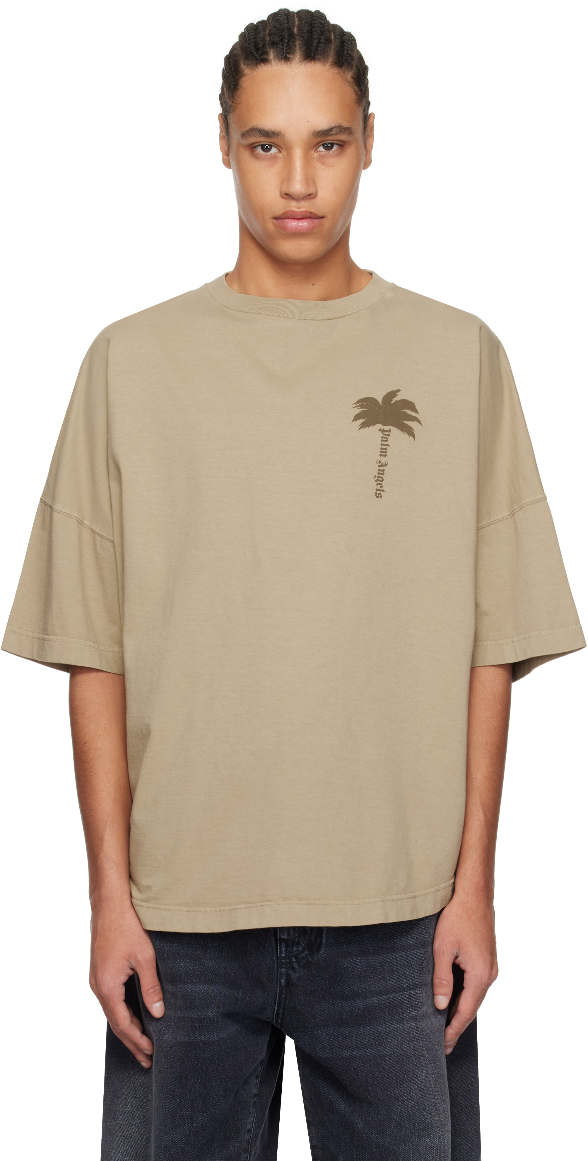 Beige Palms Over T-shirt