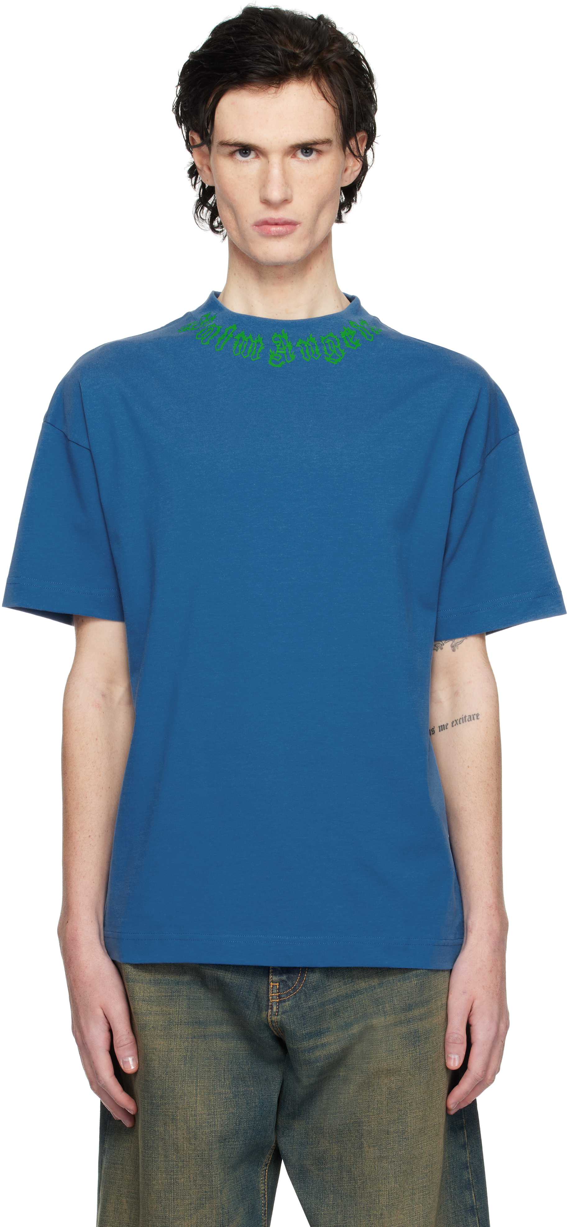 【関税込み】Palm Angels ブルー Flame ロゴ Tシャツ Palm Angelsのブルー Flame ロゴ Tシャツがセール中