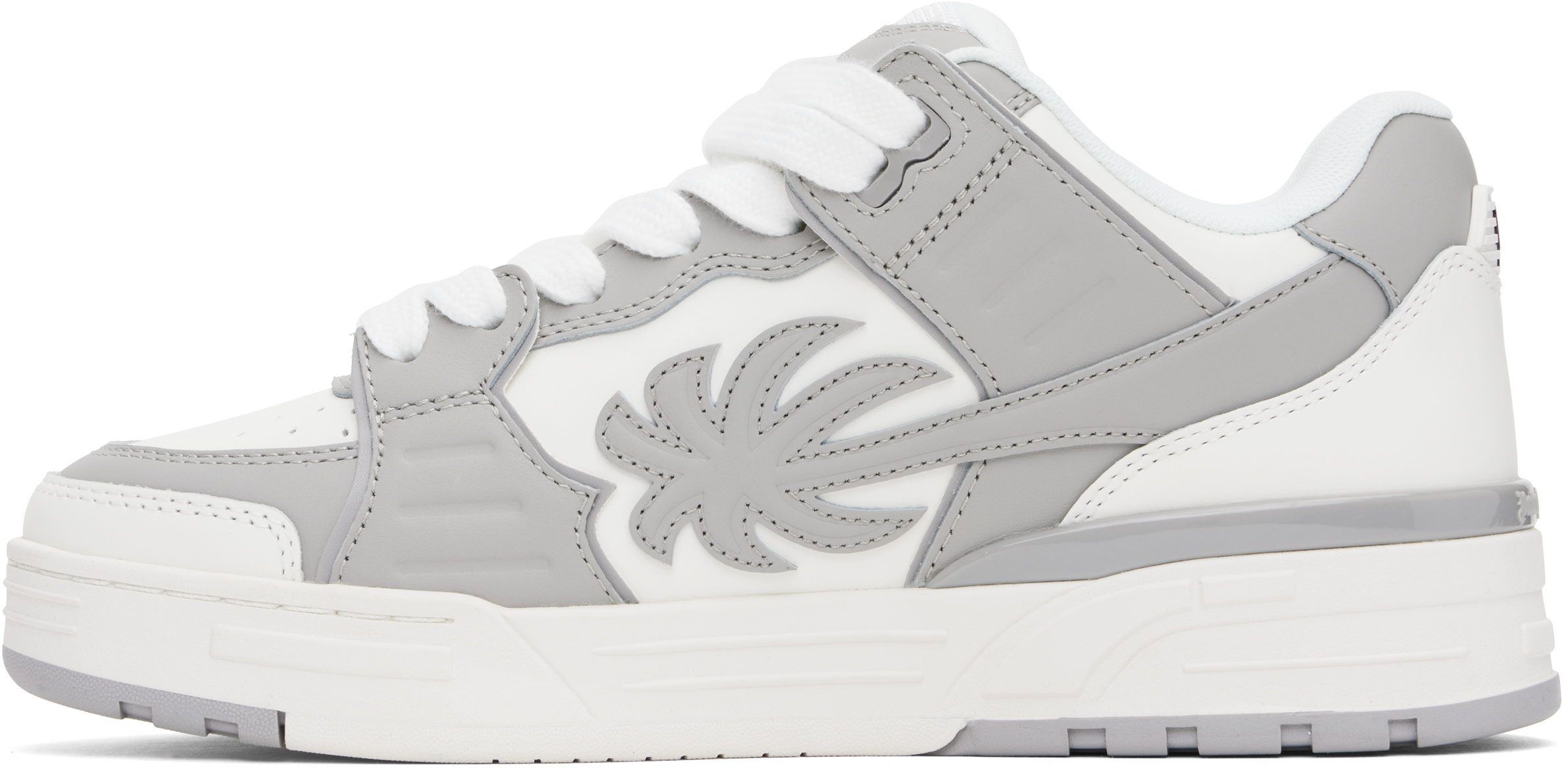 Palm Angels White & Gray Venice Leather Sneakers In White - Grey