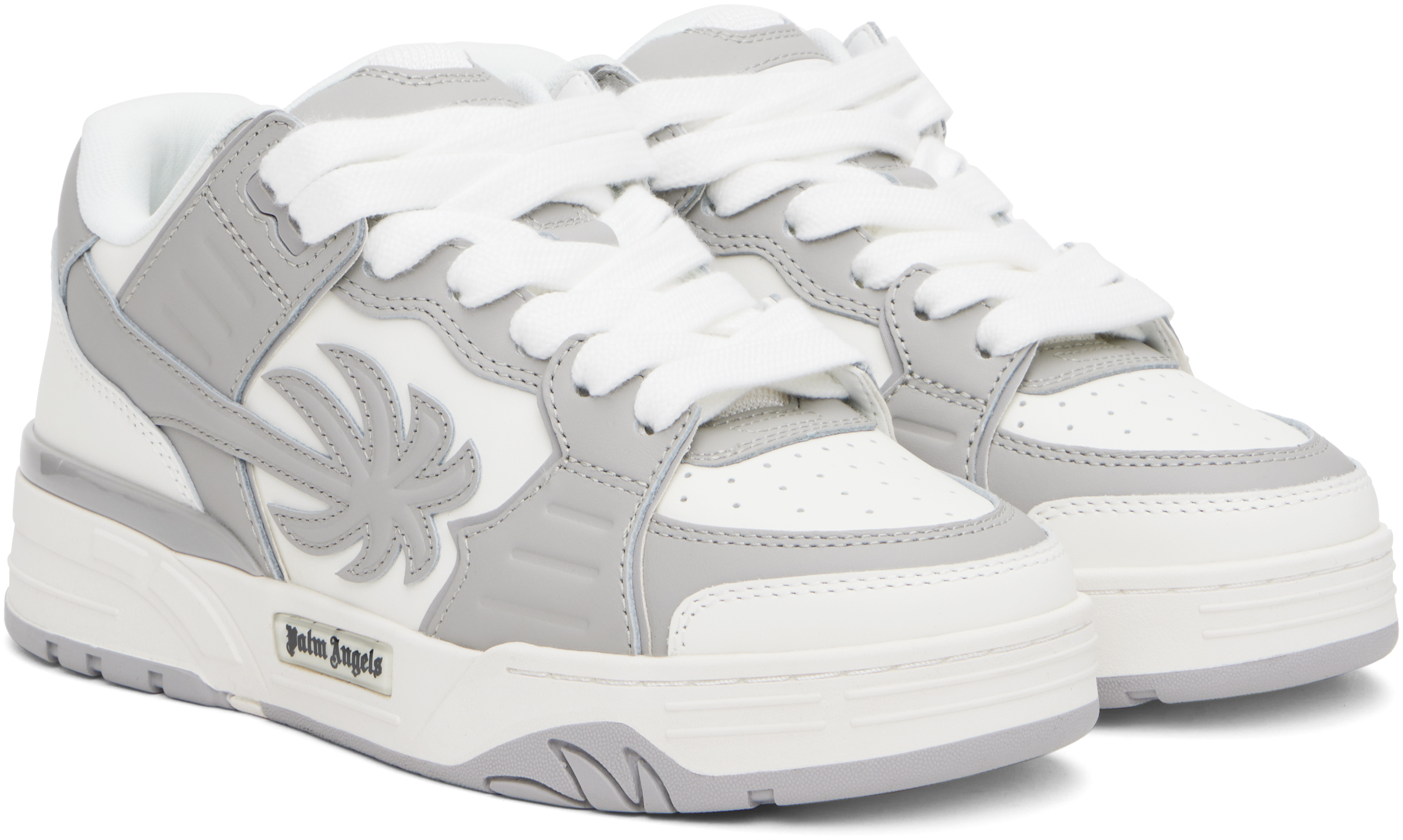 Palm Angels White & Gray Venice Leather Sneakers In White - Grey