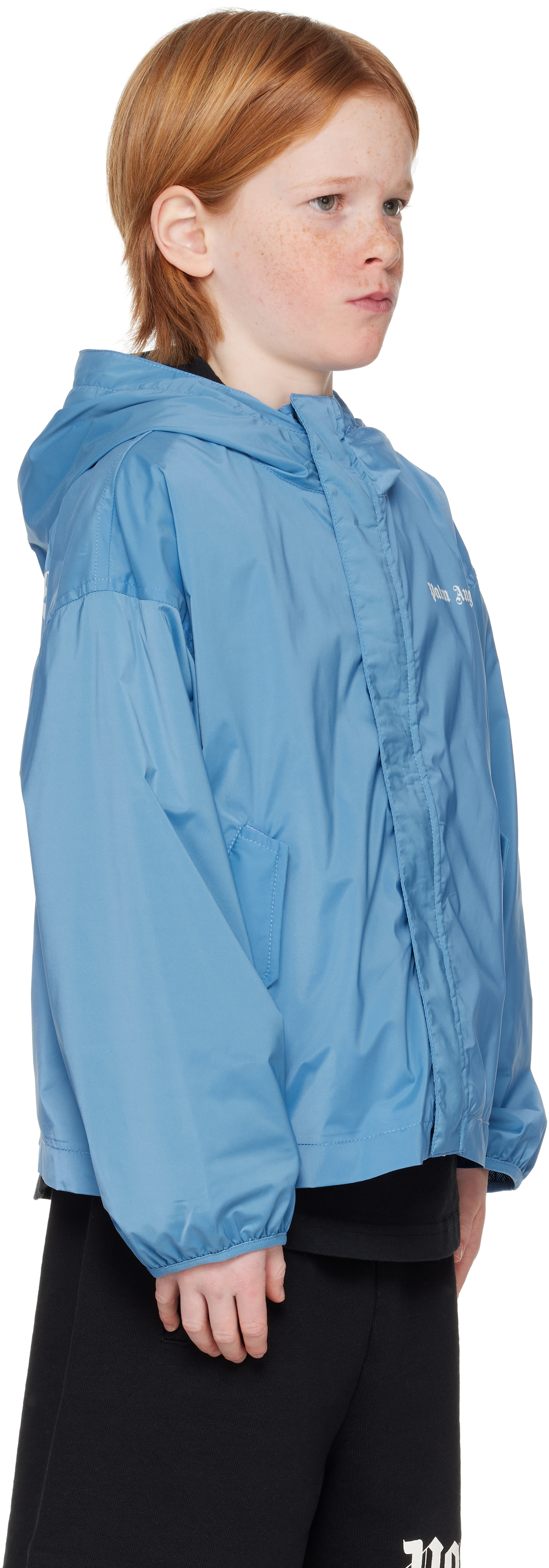 Palm Angels Kids Blue Overlogo Windbreaker Jacket In Dusty Blue Offwhite
