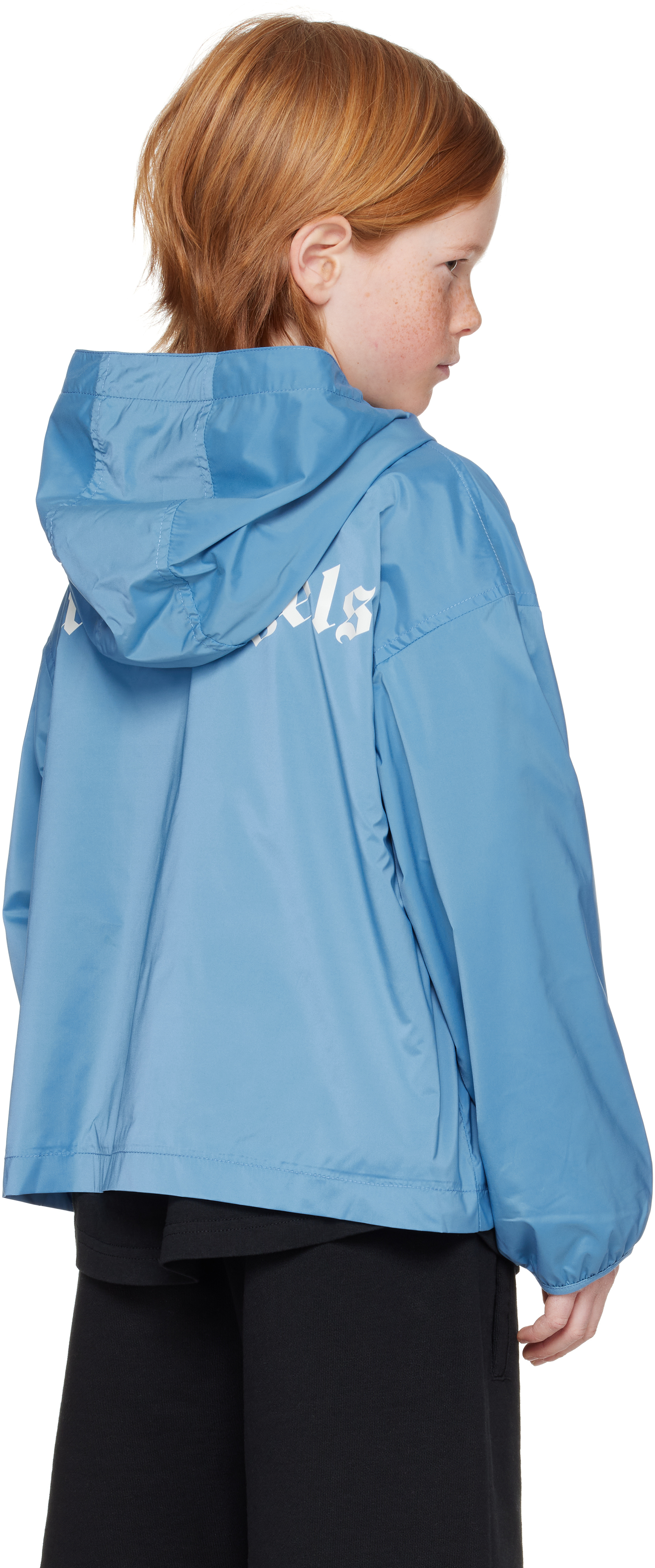Palm Angels Kids Blue Overlogo Windbreaker Jacket In Dusty Blue Offwhite