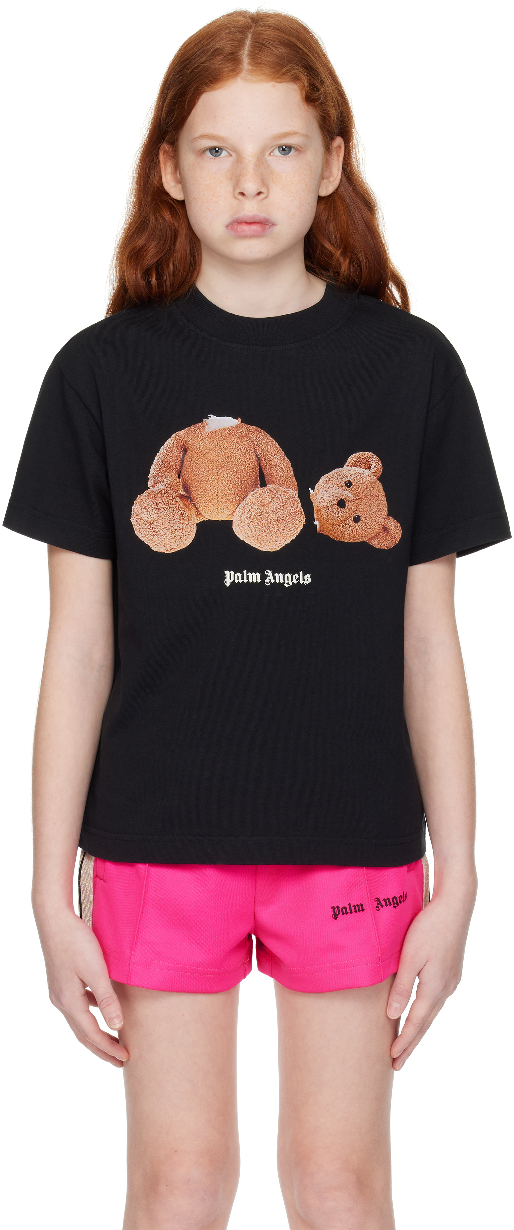 Palm Angels Kids Bear T-shirt In Black Brown