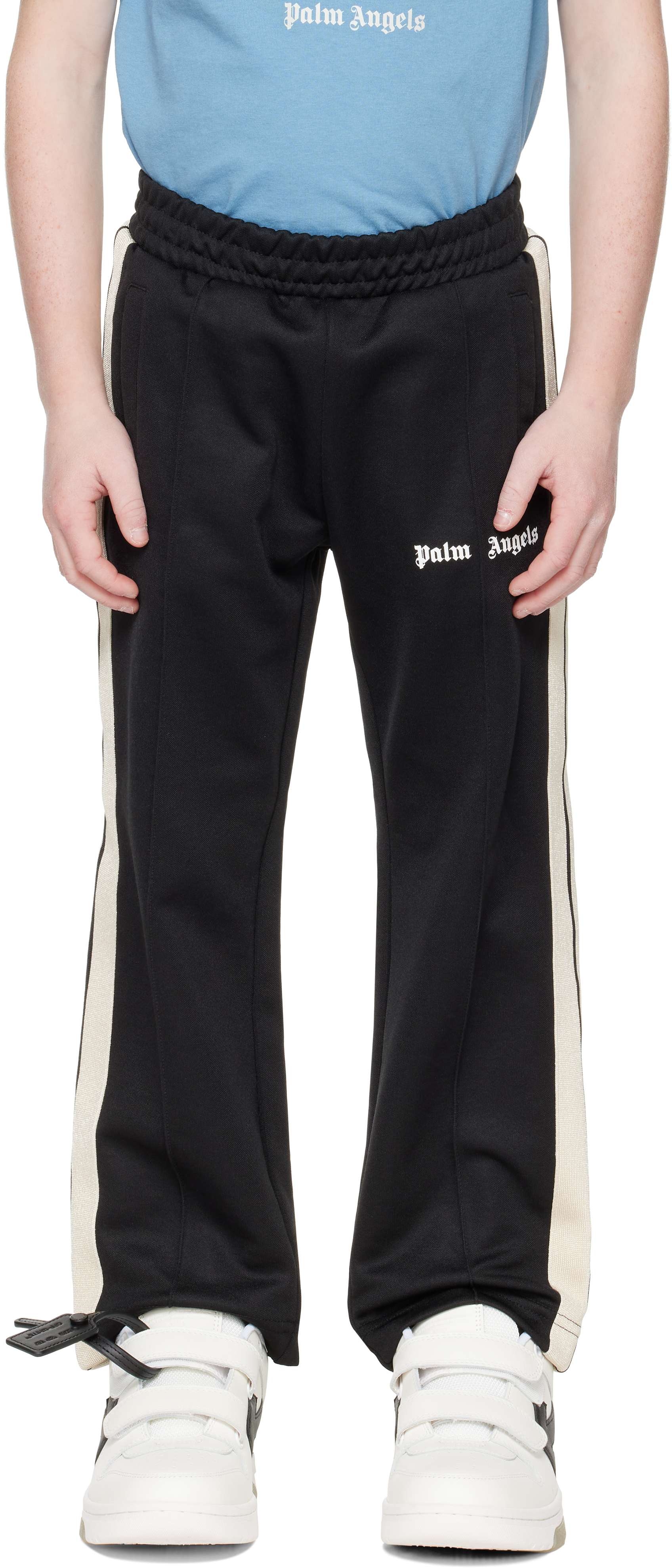 Palm Angels Kids Black Classic Logo Track Pants In Black Off White