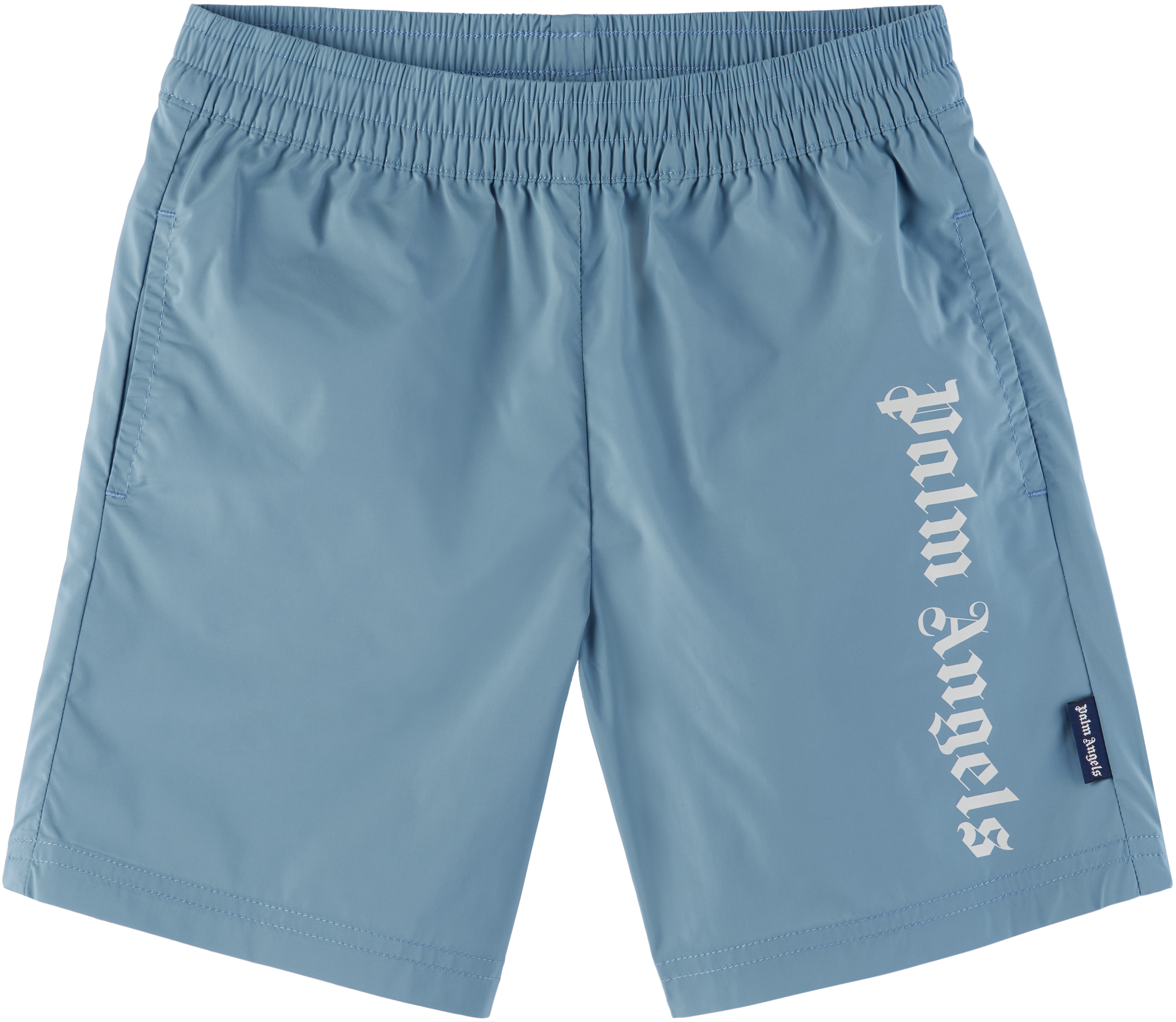 Palm Angels Kids Blue Overlogo Swim Shorts In Dusty Blue