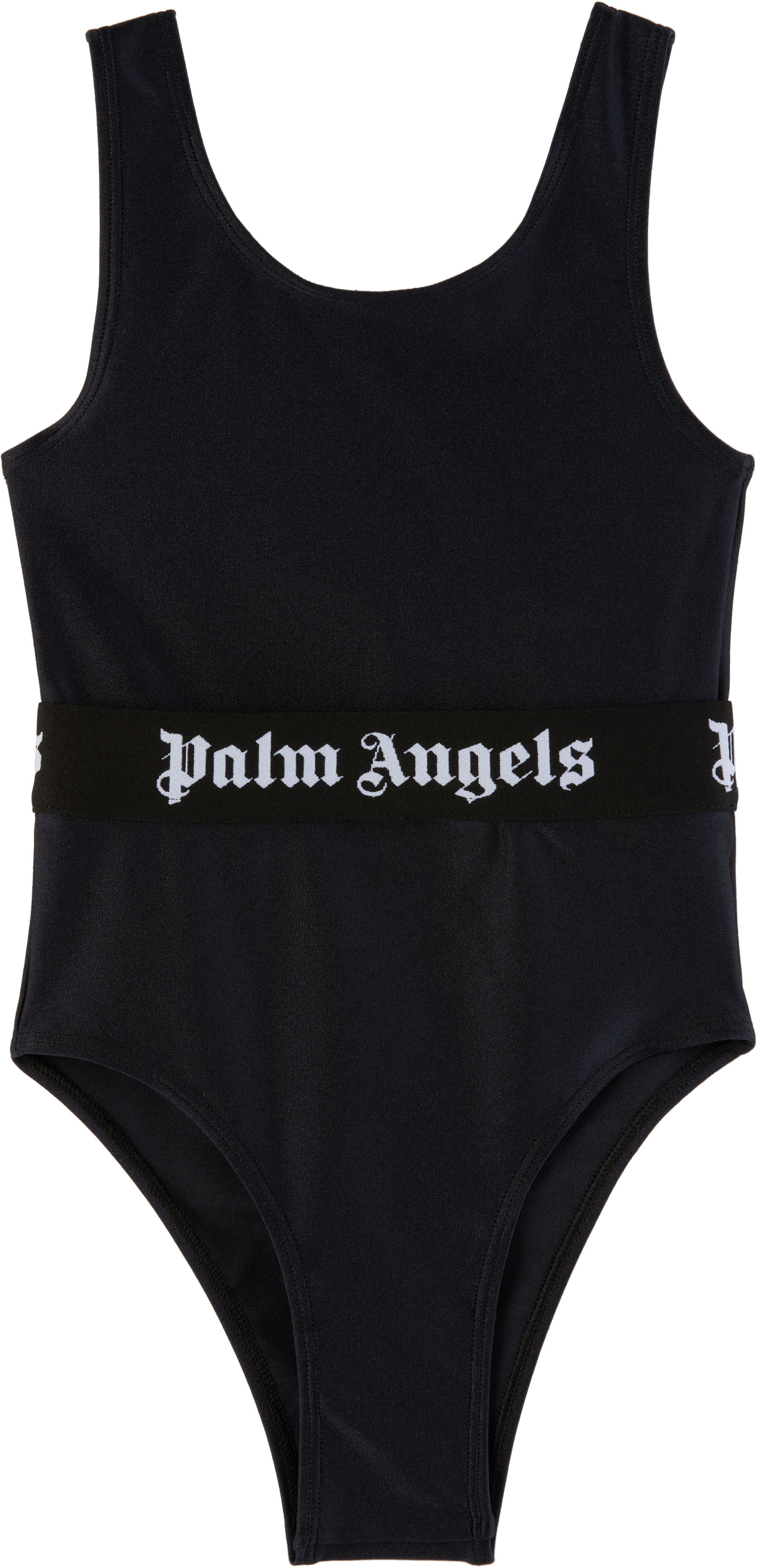 Palm Angels Kids Black Logoband Swimsuit In Black Black