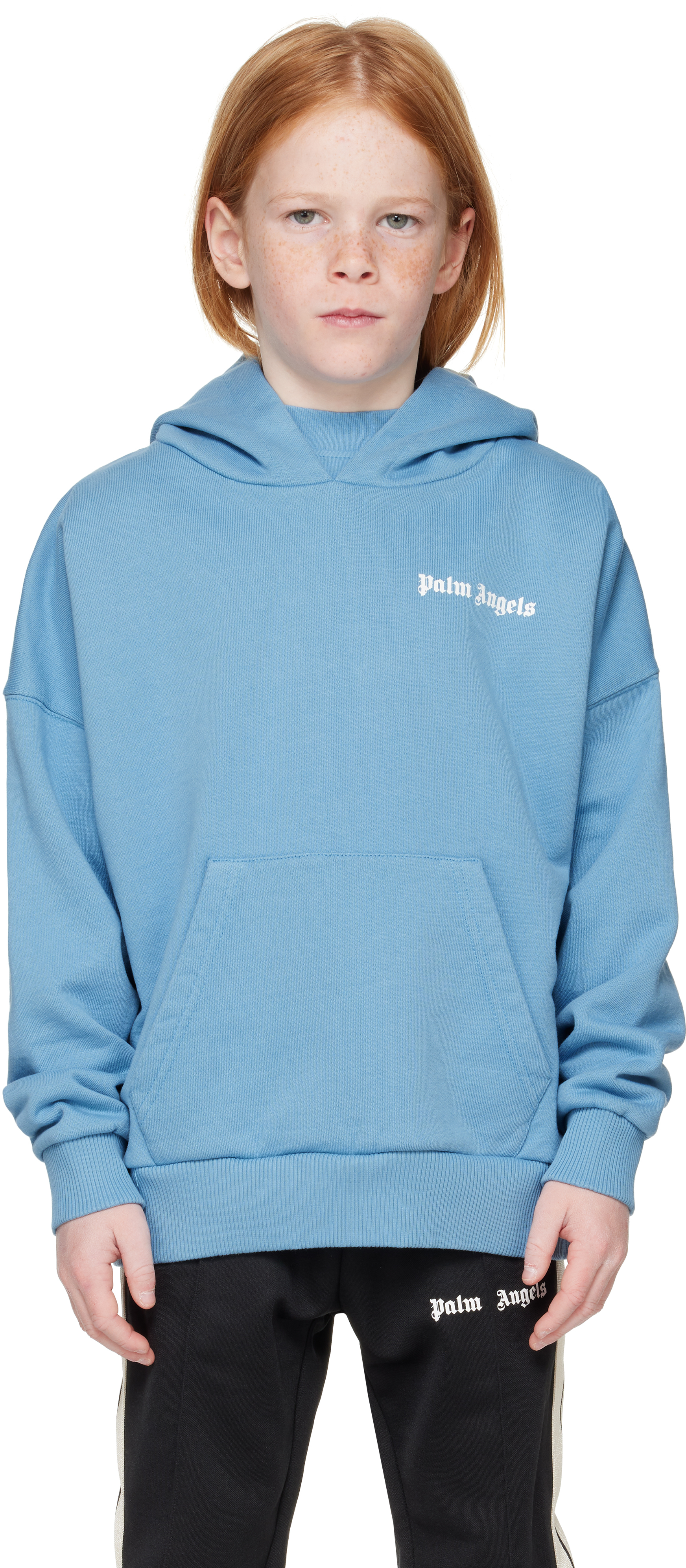 Palm Angels Kids Blue 'the Palm' Hoodie In Dusty Blue Off W