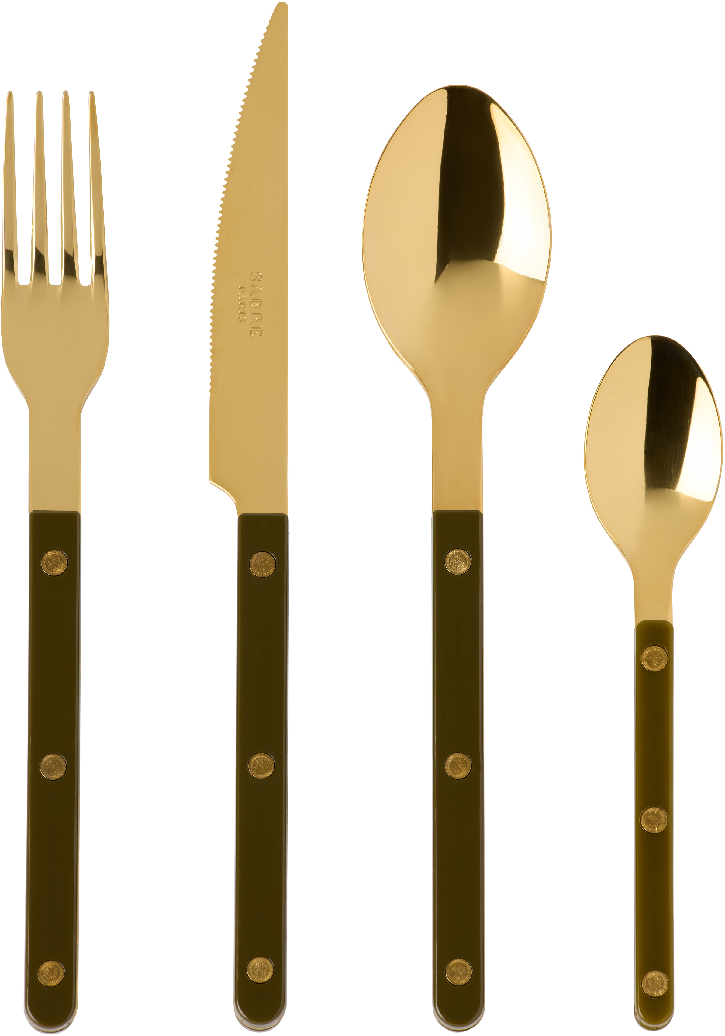 Sabre Gold & Green Bistrot Solid Flatware Set, 4 Pcs In Fern