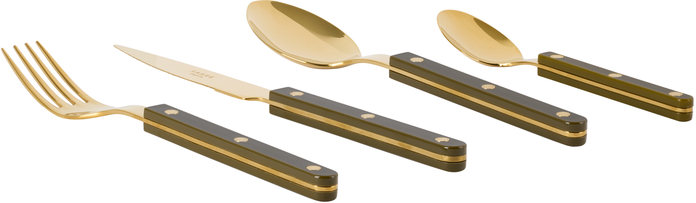 Sabre Gold & Green Bistrot Solid Flatware Set, 4 Pcs In Fern