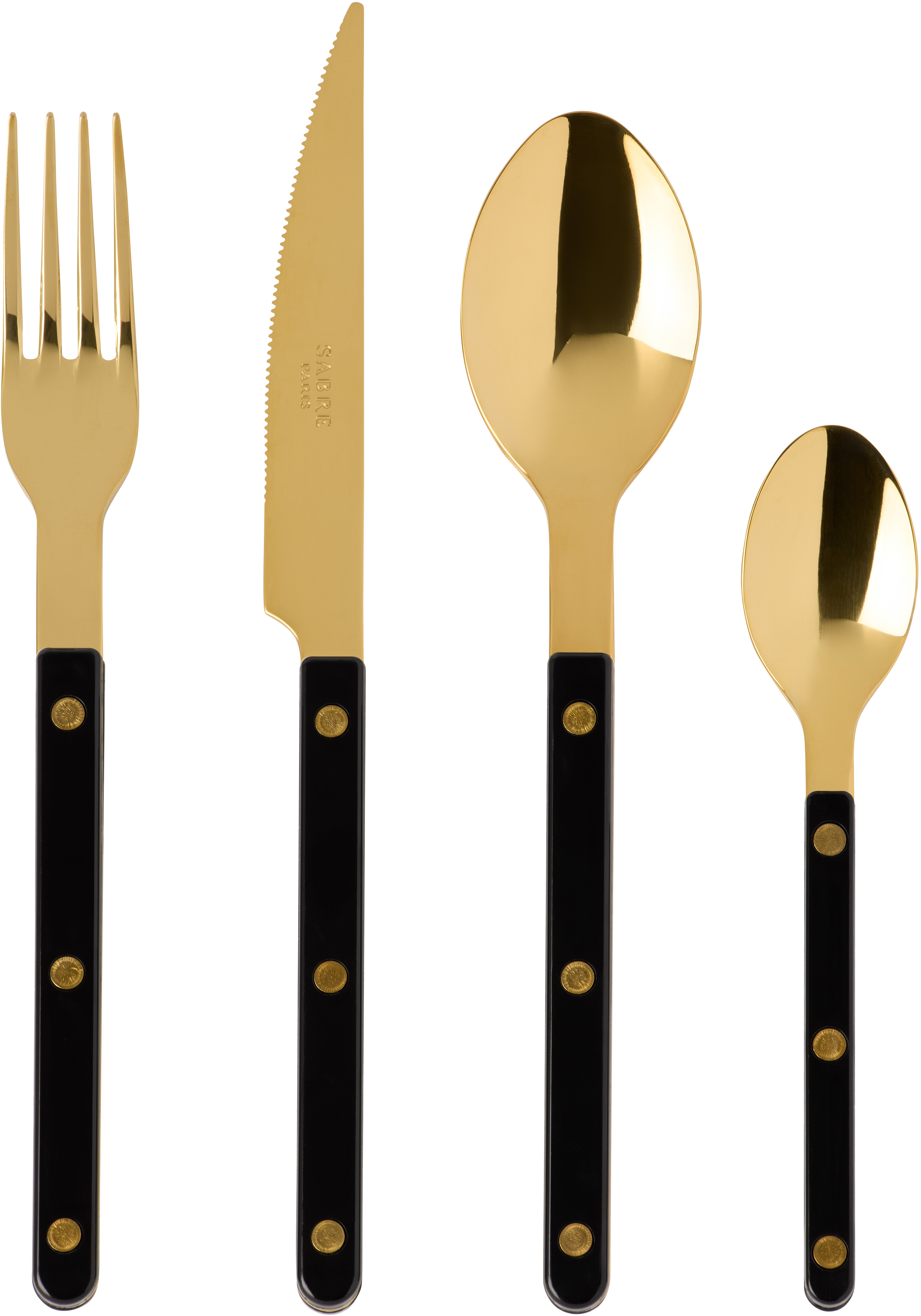 Sabre Gold & Black Bistrot Solid Flatware Set, 4 Pcs In Black