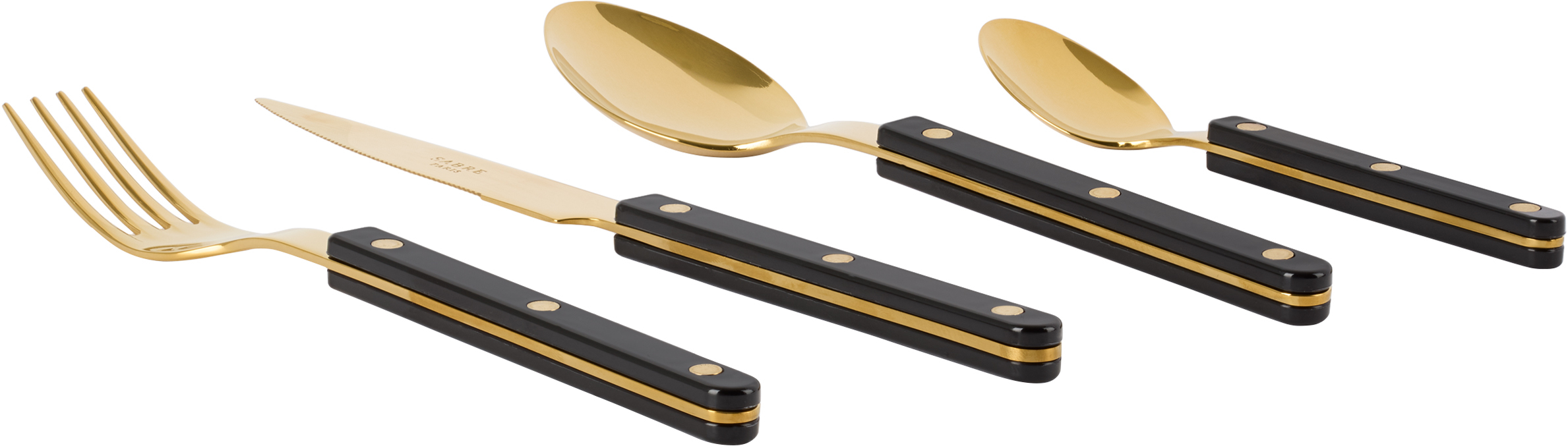 Sabre Gold & Black Bistrot Solid Flatware Set, 4 Pcs In Black