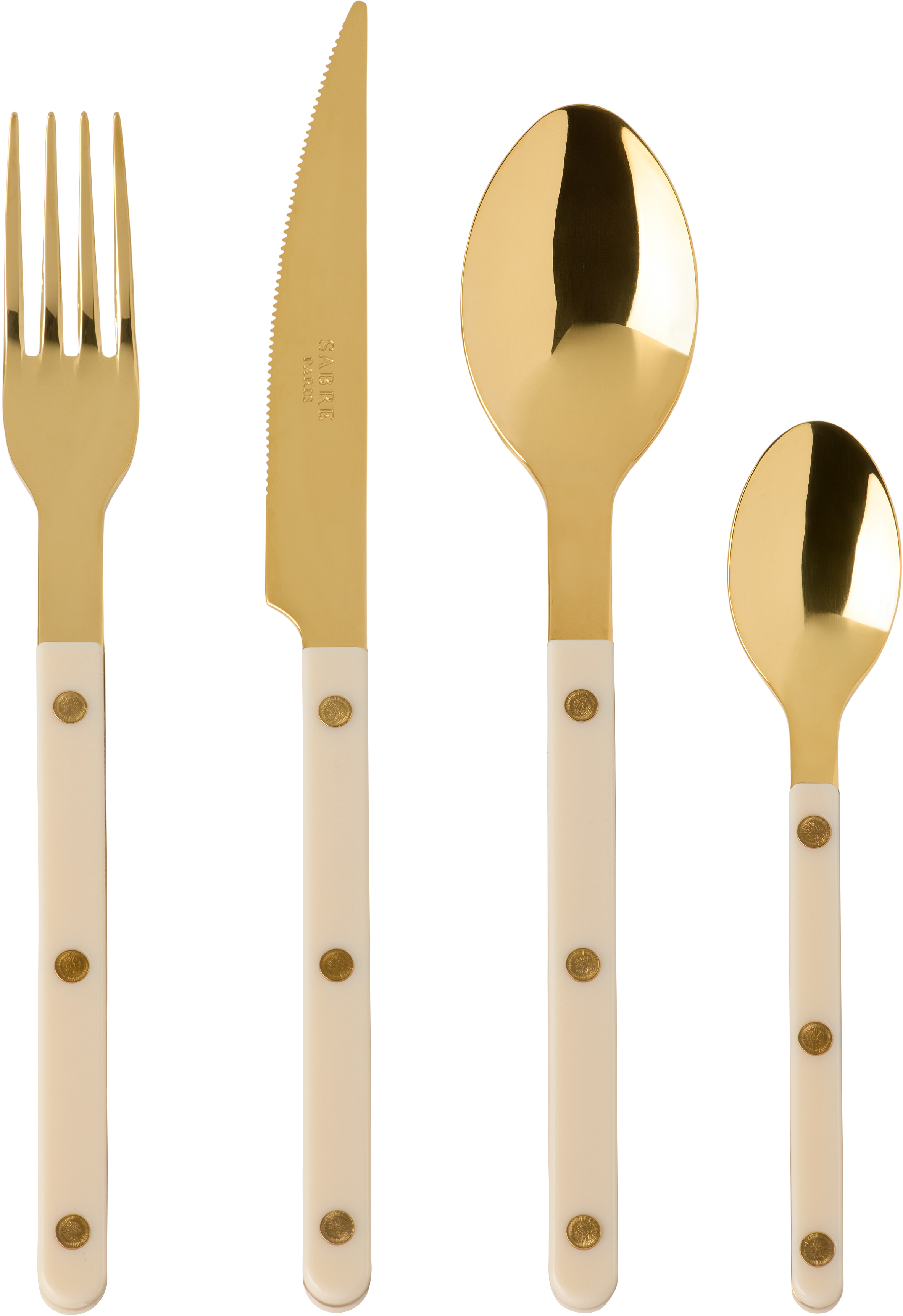 Sabre Gold & Off-white Bistrot Cutlery Set, 4 Pcs In Ivory