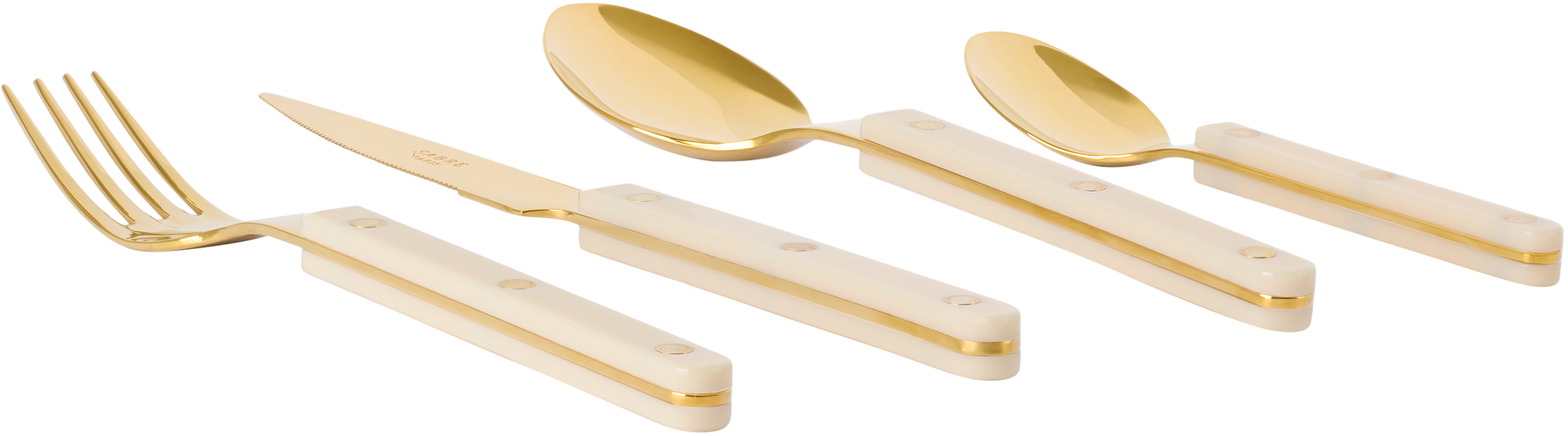 Sabre Gold & Off-white Bistrot Cutlery Set, 4 Pcs In Ivory