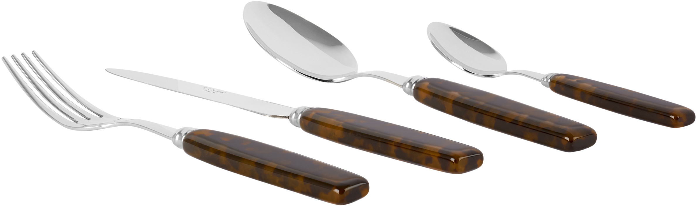 Sabre Silver & Brown Djembe Flatware Set, 4 Pcs In Tortoise