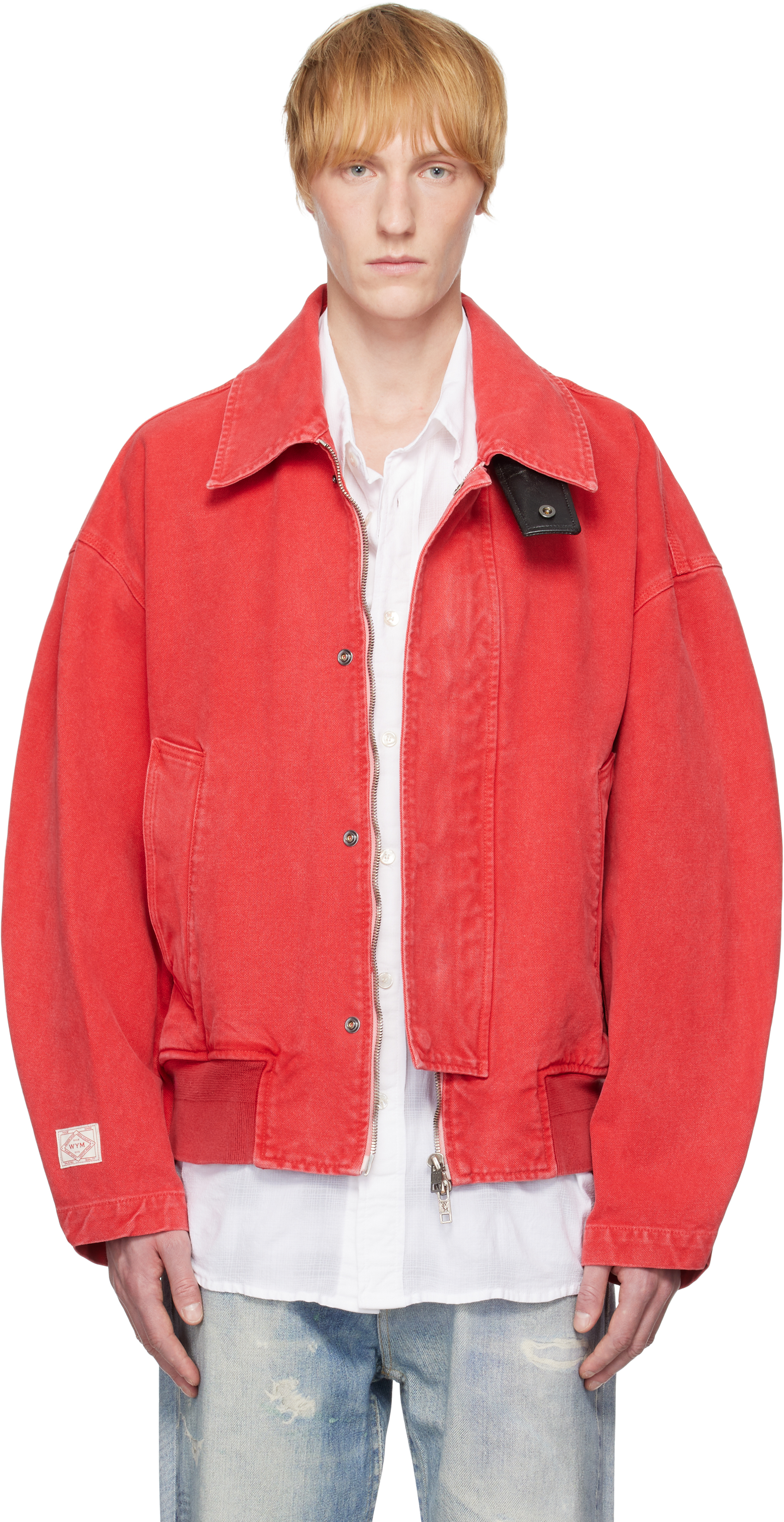 Red Leather Tab Dyed Jacket