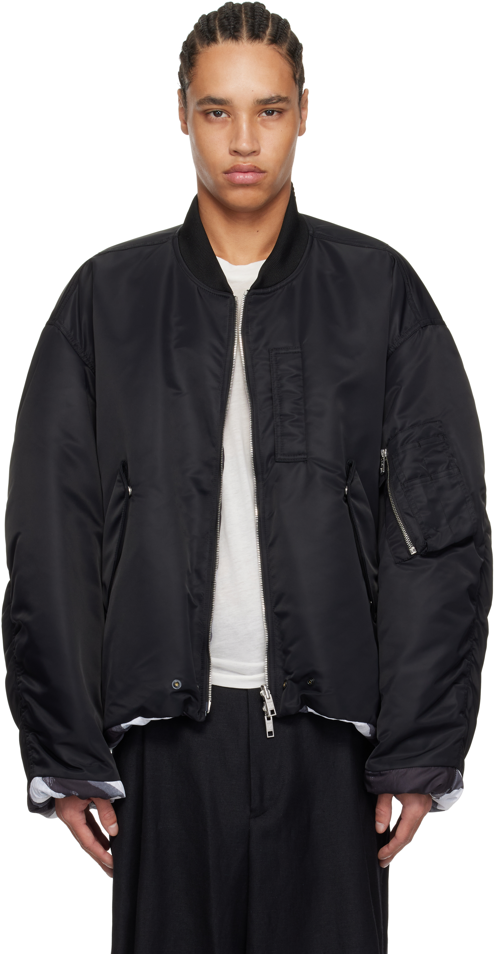 Wooyoungmi Black Ma-1 Reversible Bomber Jacket In Black914b