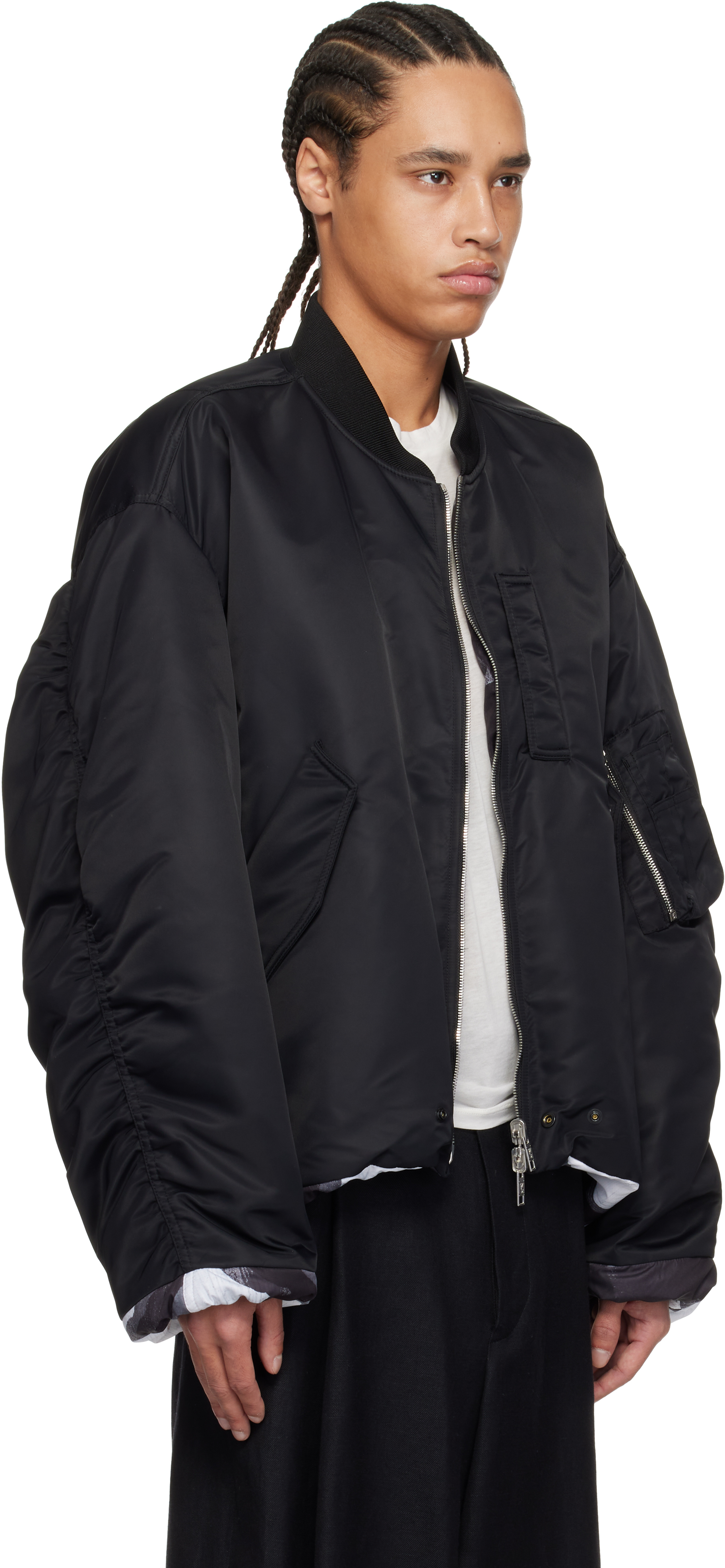 Wooyoungmi Black Ma-1 Reversible Bomber Jacket In Black914b