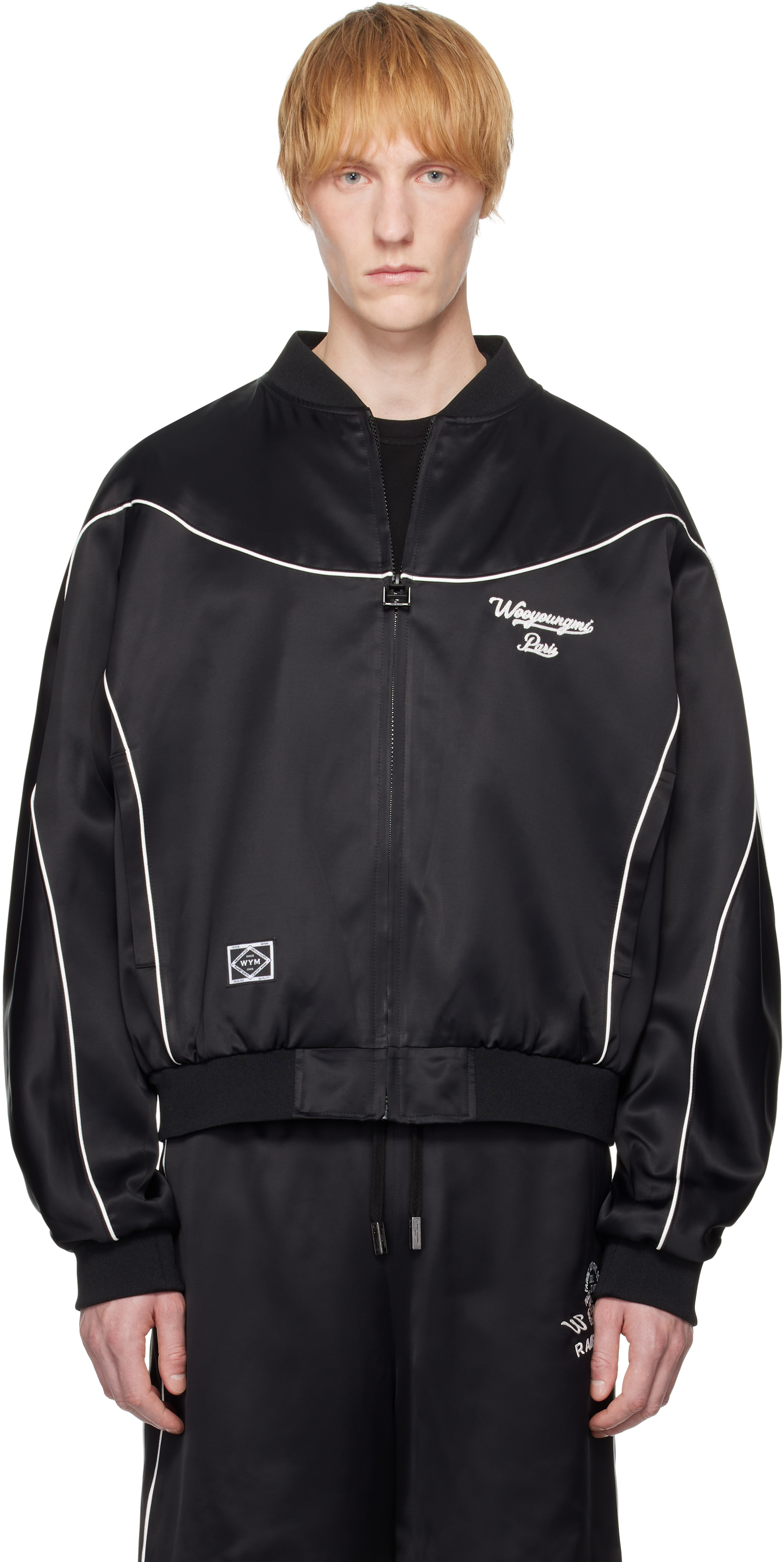Wooyoungmi Black Palm Tree Piping Jacket In Black917b