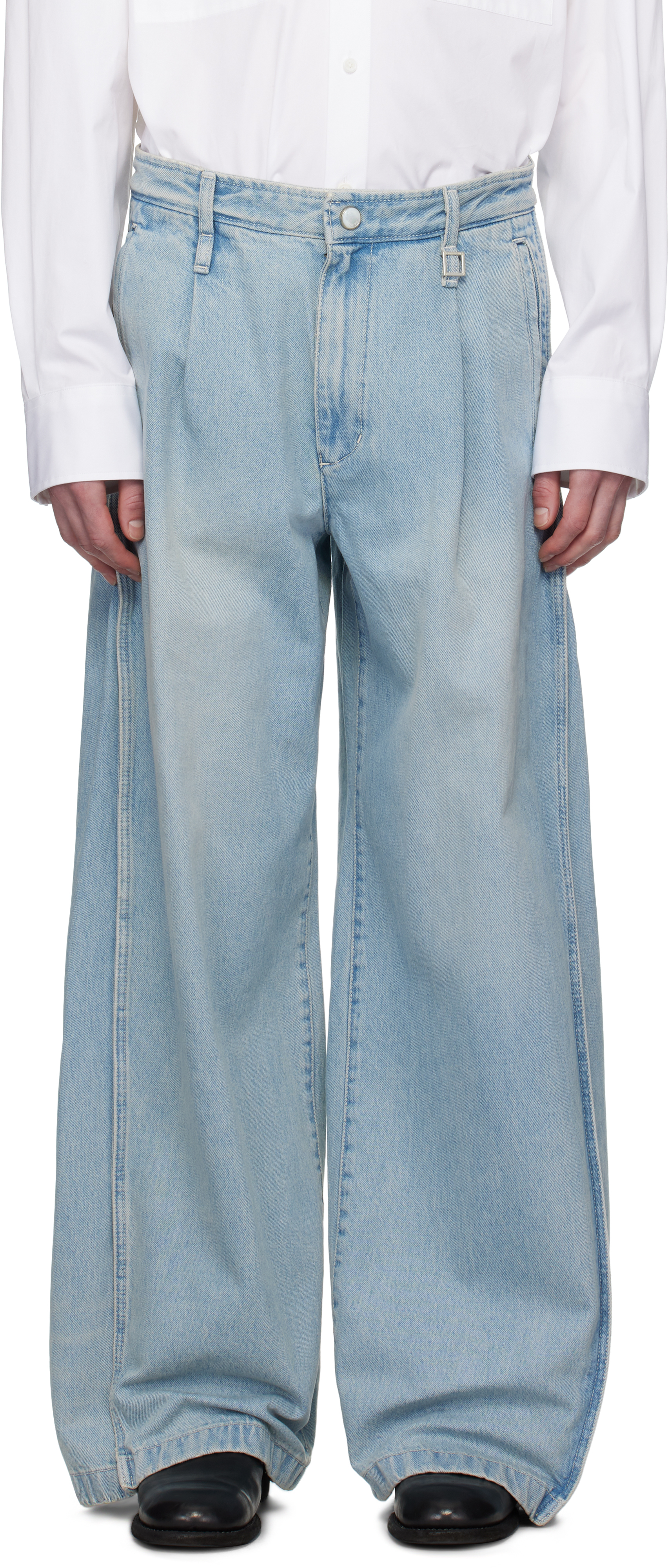 Blue Wide Folding Jeans