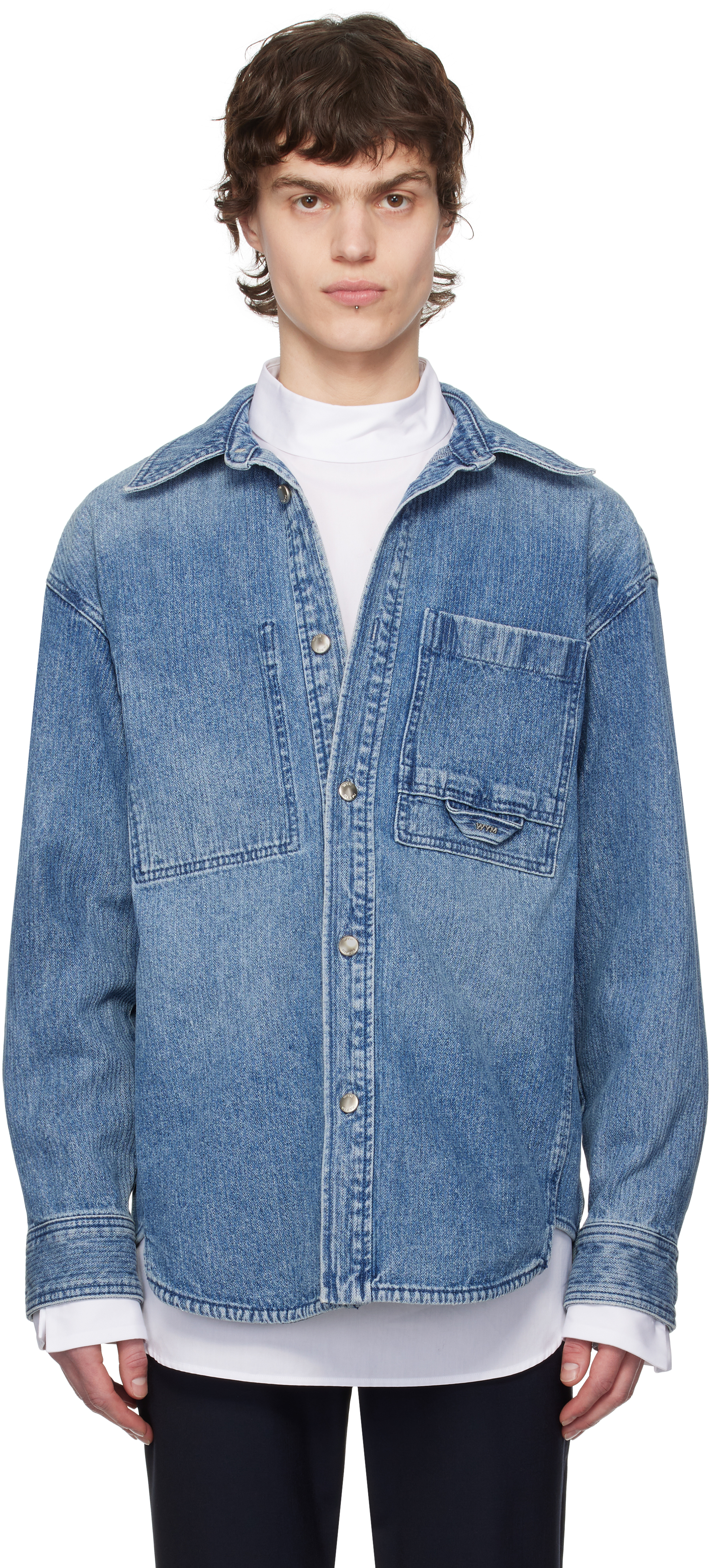 Blue Corduroy Back Logo Denim Shirt