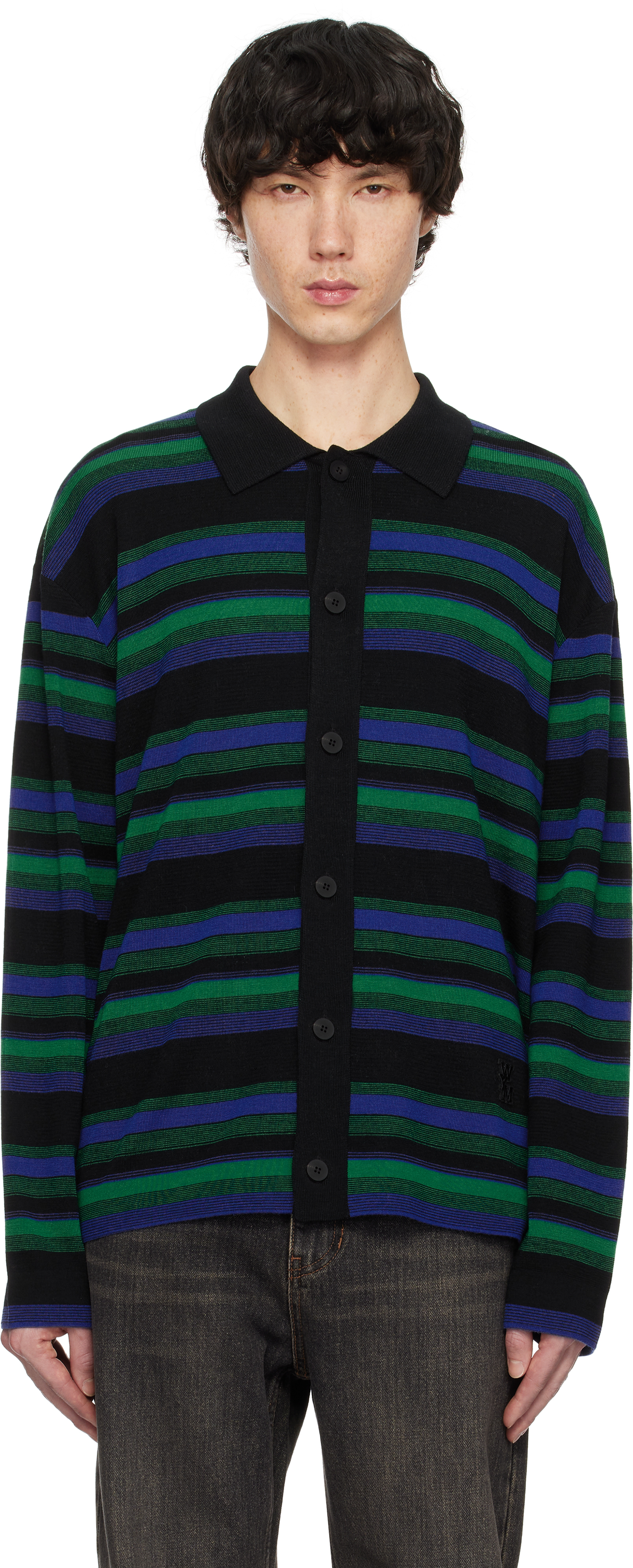 Navy 
Green Stripe Cardigan