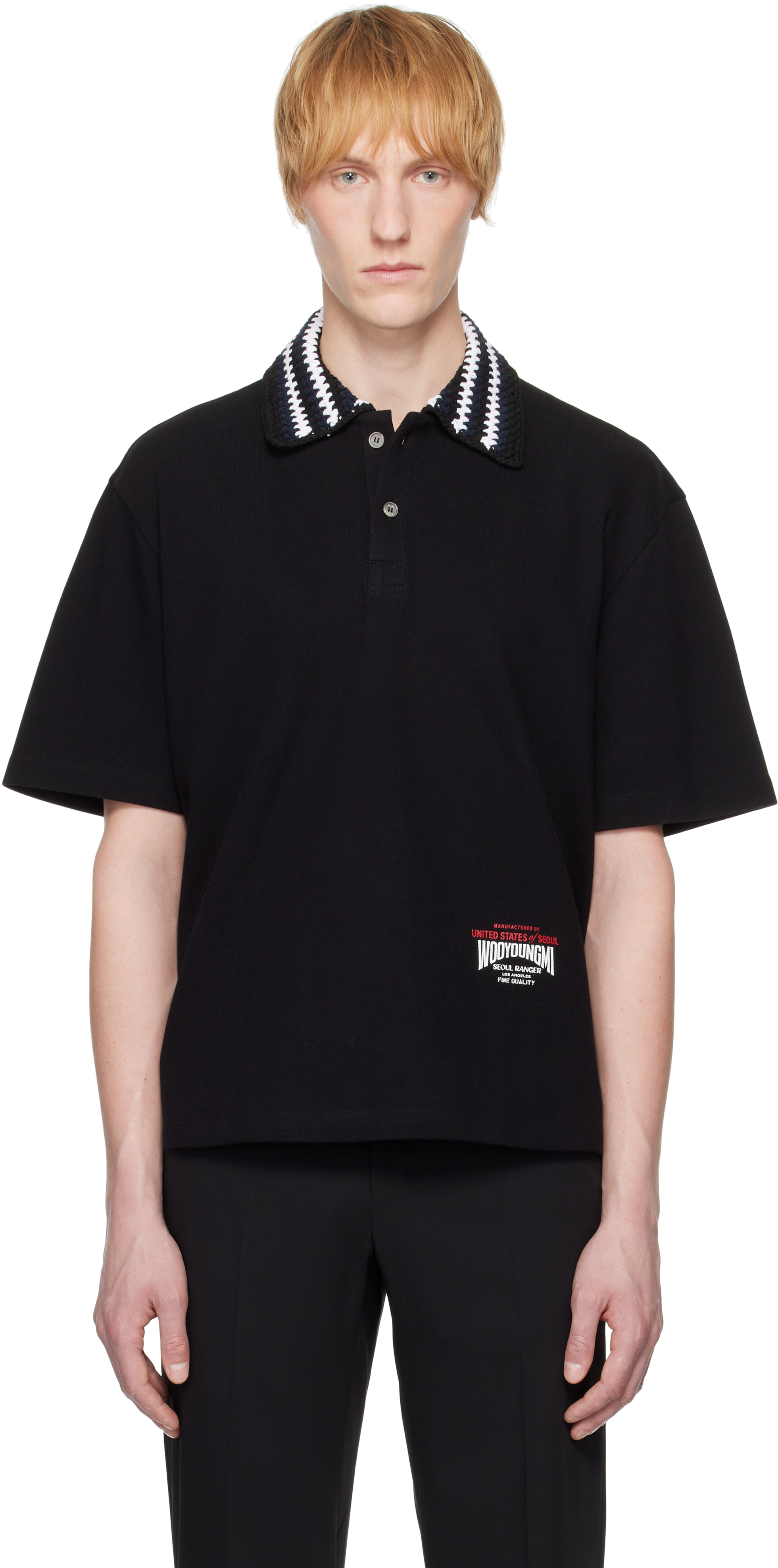 Black Knit Collar Polo