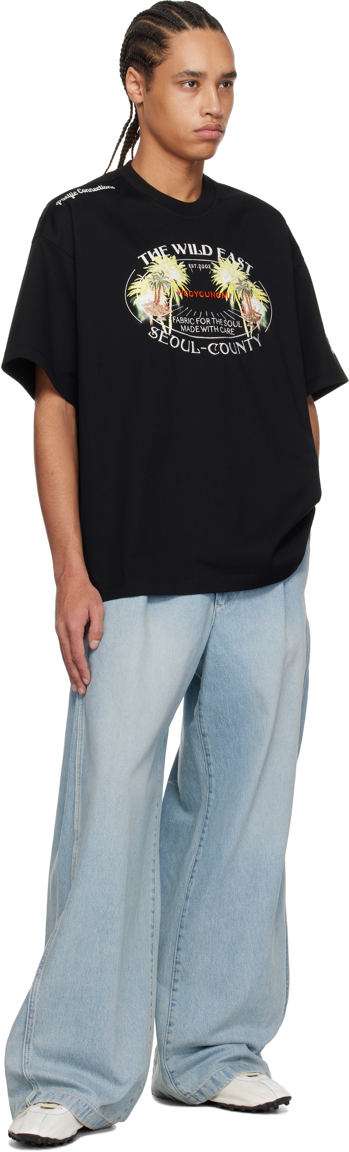 Wooyoungmi Black Palm Tree Graphic T-shirt In Black708b