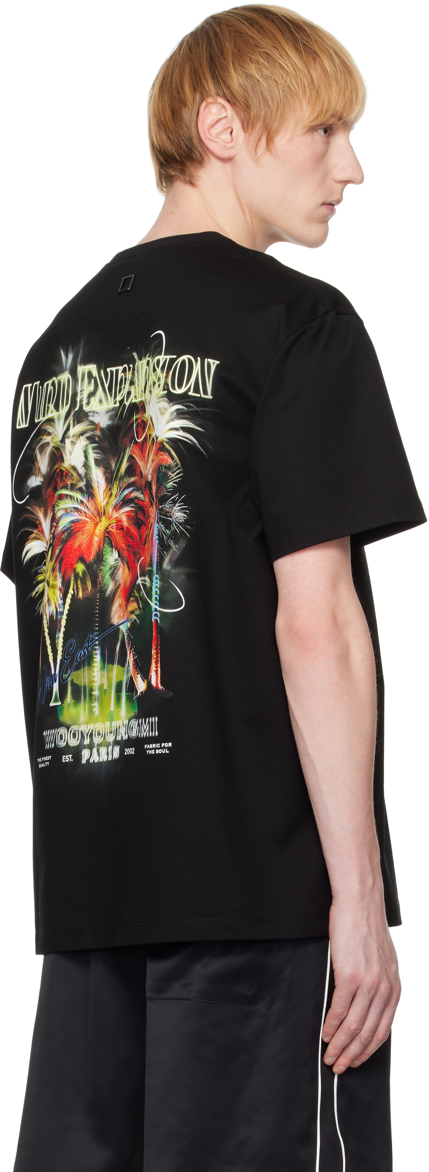 Wooyoungmi Black Crewneck T-shirt With Logo Detail On The Front And Maxi Logo Print On The Rear In Cotton Man In Black718b